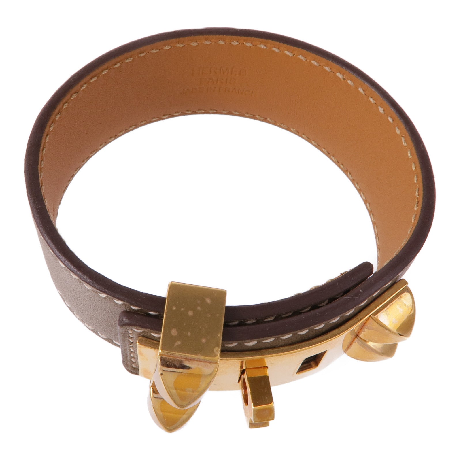 HERMES Swift皮革Collier De Chien 24 Bracelet金扣手帶Etoupe