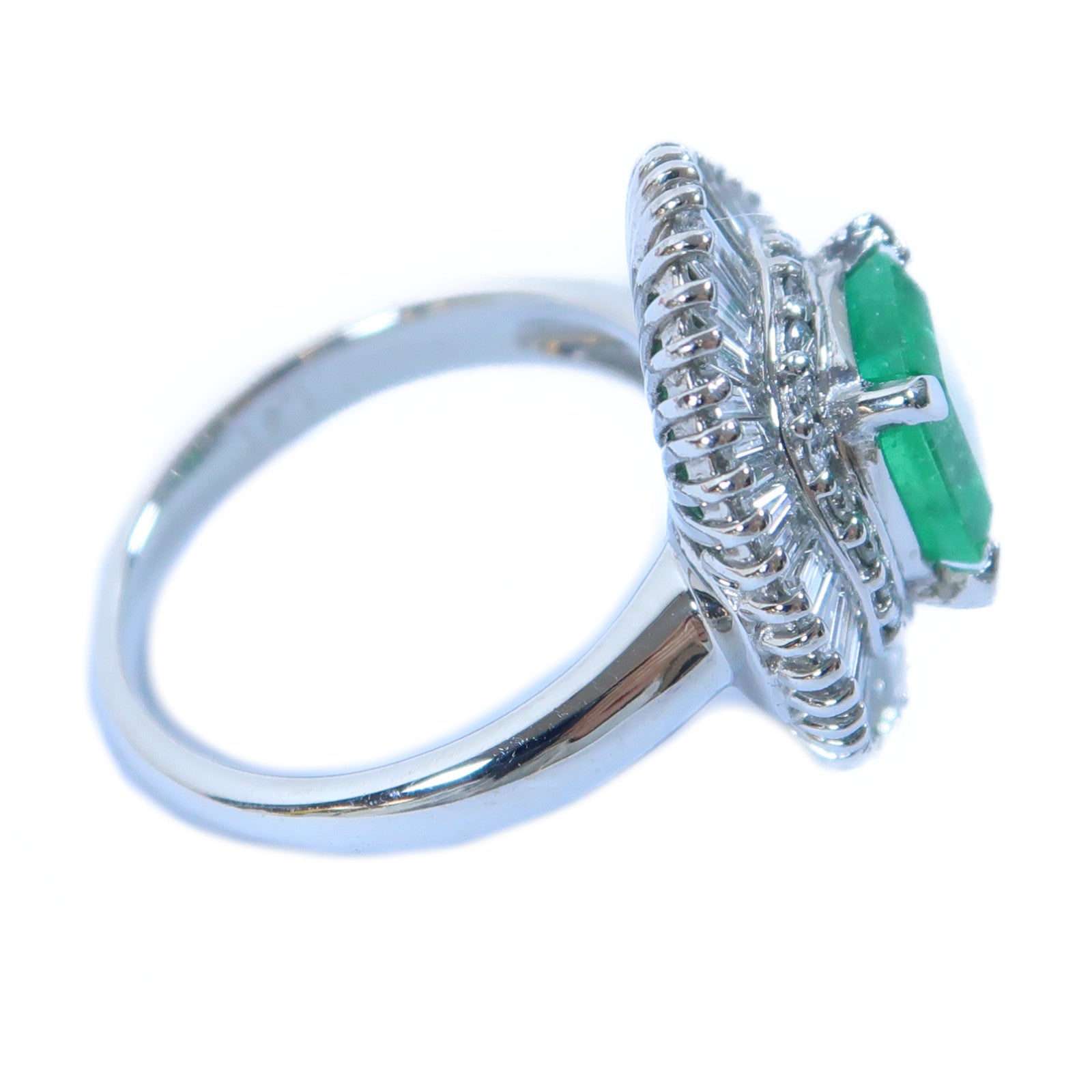 JEWELRY PT900鉑金Emerald Ring 1.81ct綠寶石/0.98ct鑽石戒指US#5