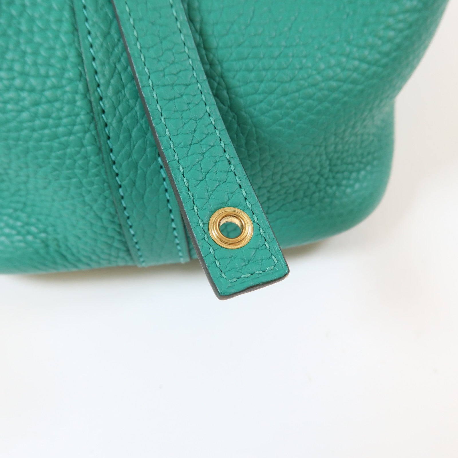 HERMES Clemence皮革Picotin PM金扣手挽袋Vert Vertigo/綠色