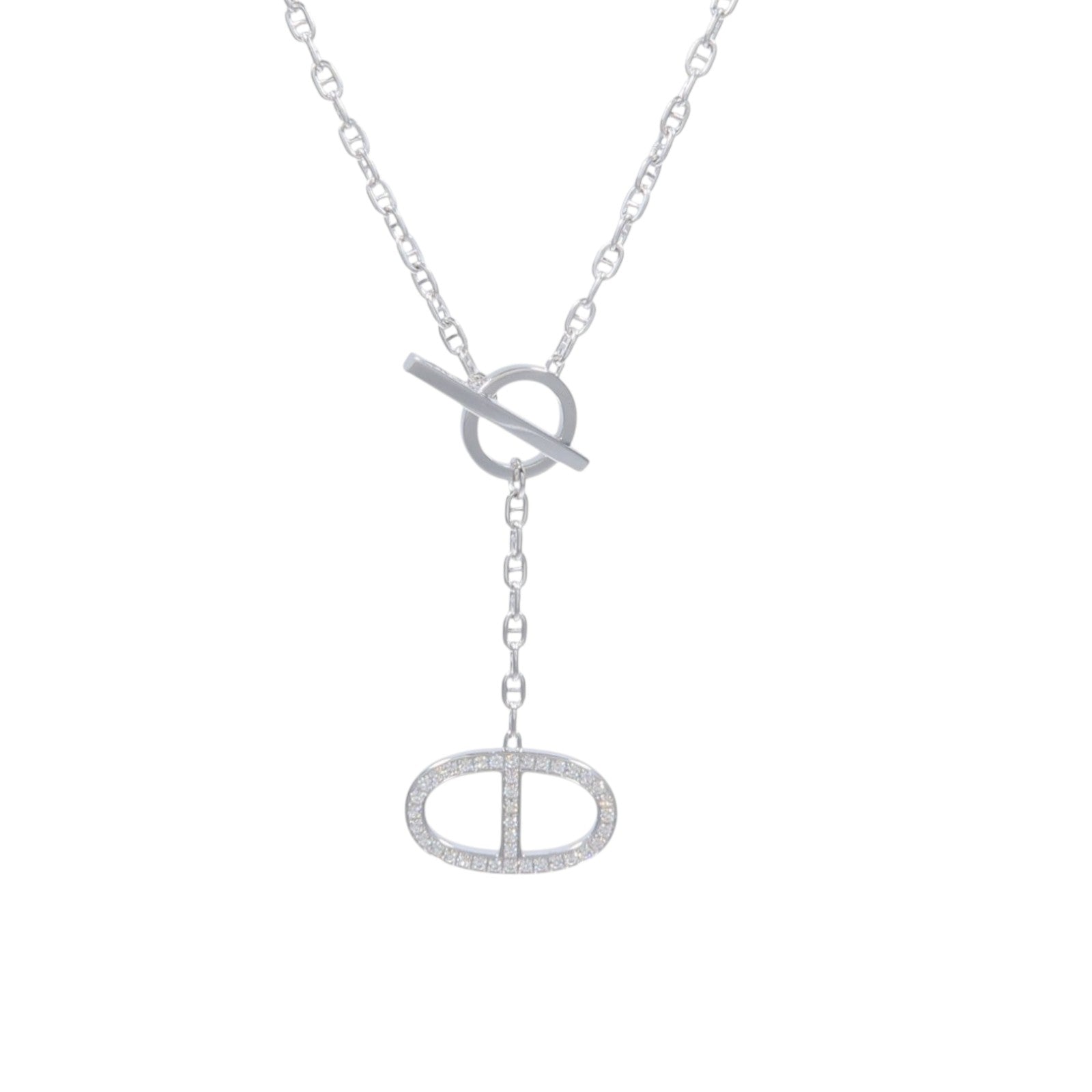 HERMES 18K白金Chaine d'ancre Contour Pendant GM鑽石項鍊