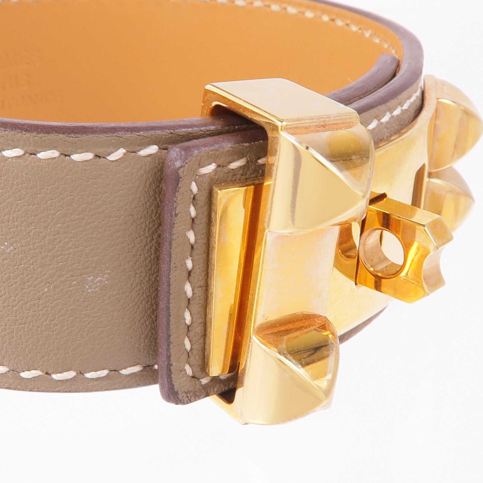 HERMES Swift皮革Collier De Chien 24 Bracelet金扣手帶Etoupe