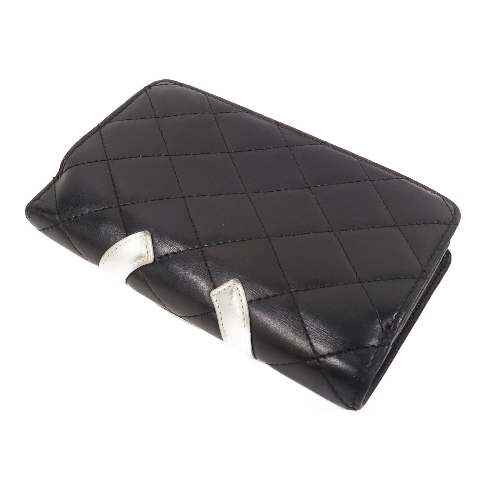CHANEL 牛皮皮革Cambonline Wallet銀扣錢包黑色/銀色