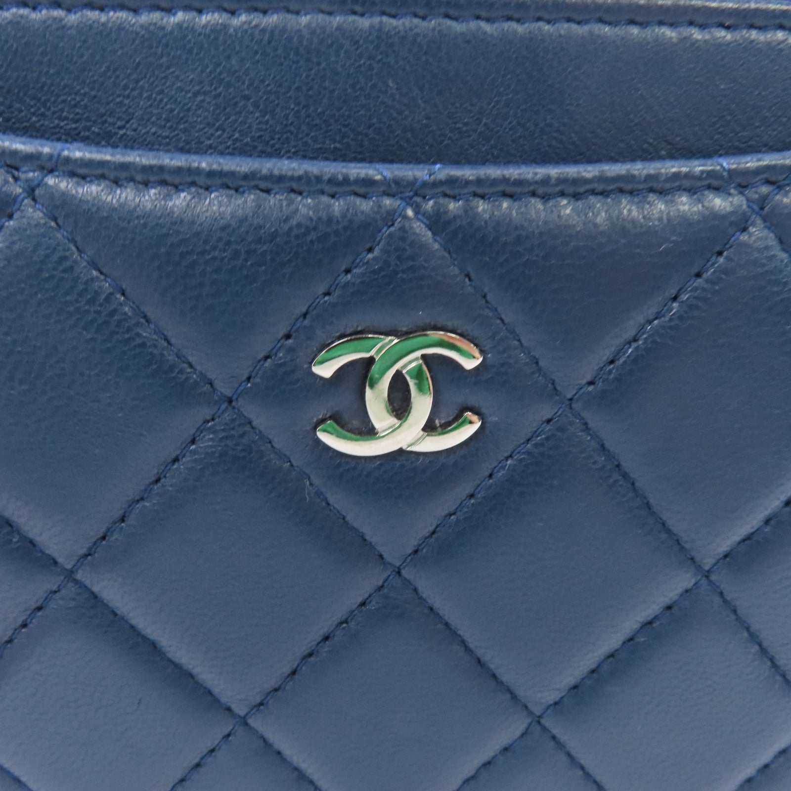 CHANEL 菱格羊皮皮革Clutch Bag銀扣手拿包藍色