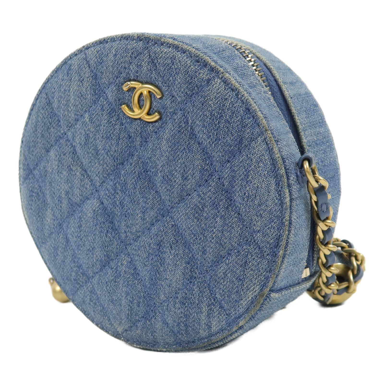 CHANEL 牛仔布Chain Shoulder鏈帶肩背袋