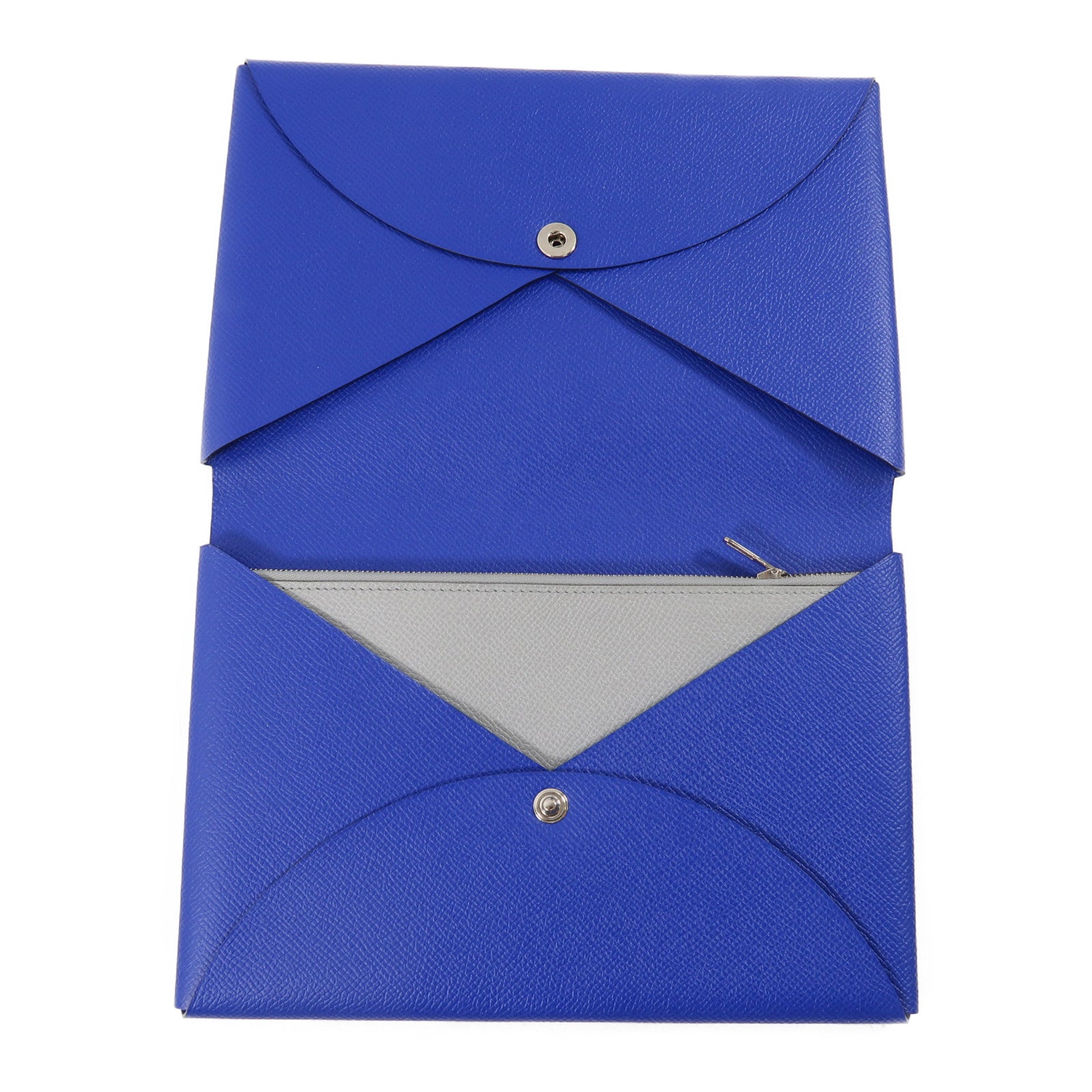 HERMES Epsom皮革Pochette Calvi MM銀扣手拿包藍色