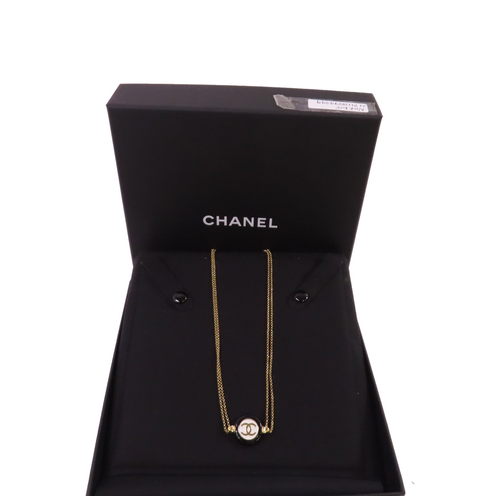 CHANEL 金屬/PVC CC Necklace金扣項鏈黑色/白色