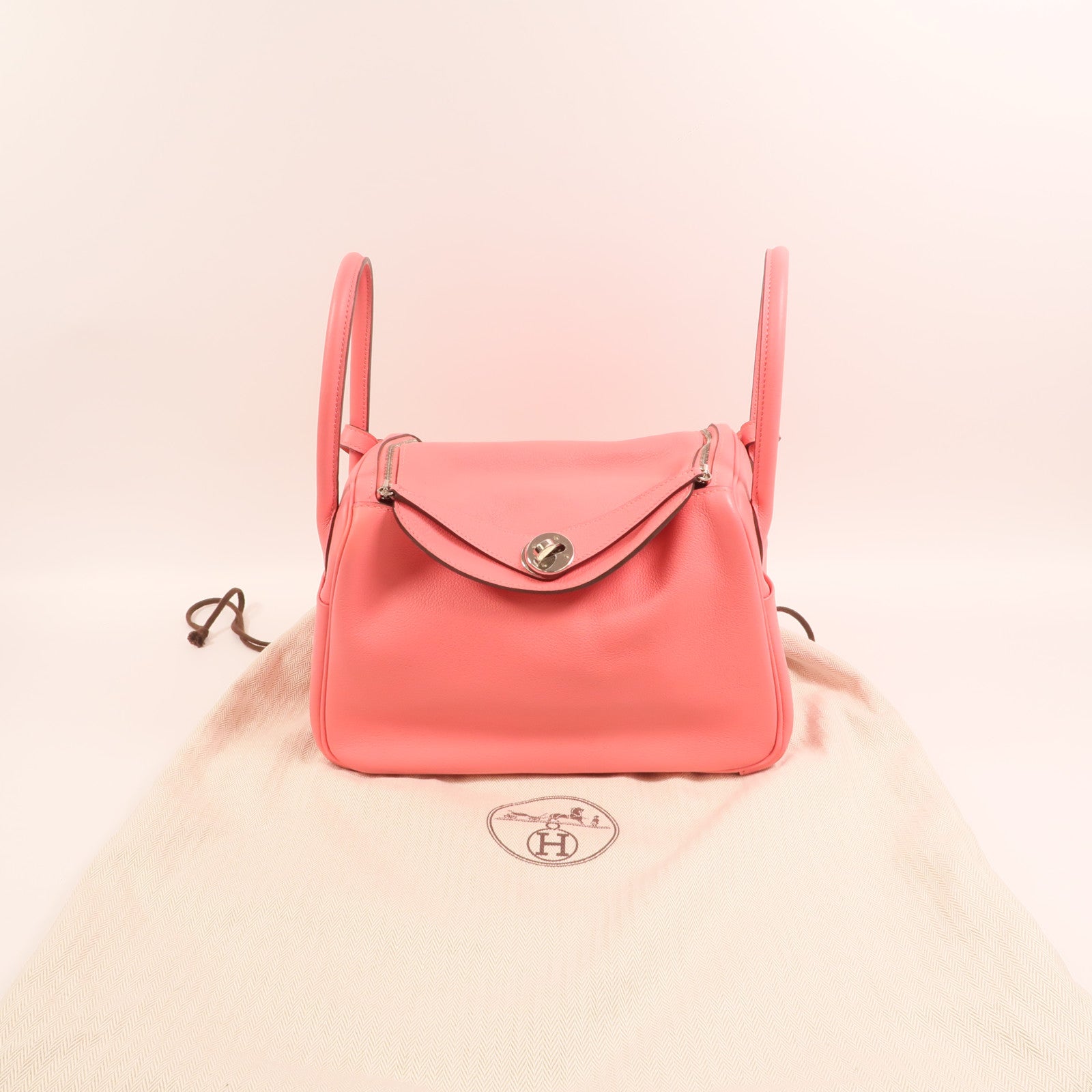 HERMES 【激減優惠】Evercolor皮革Lindy 26銀扣手挽肩背兩用袋Rose Azalee