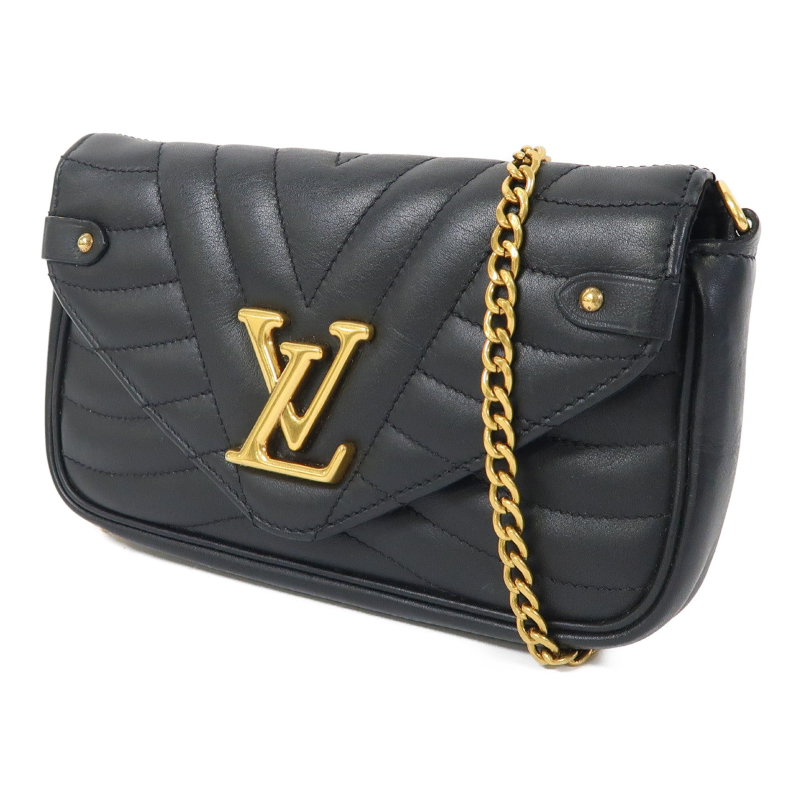 LOUIS VUITTON 牛皮皮革New Wave WOC金扣鏈帶肩背袋黑色