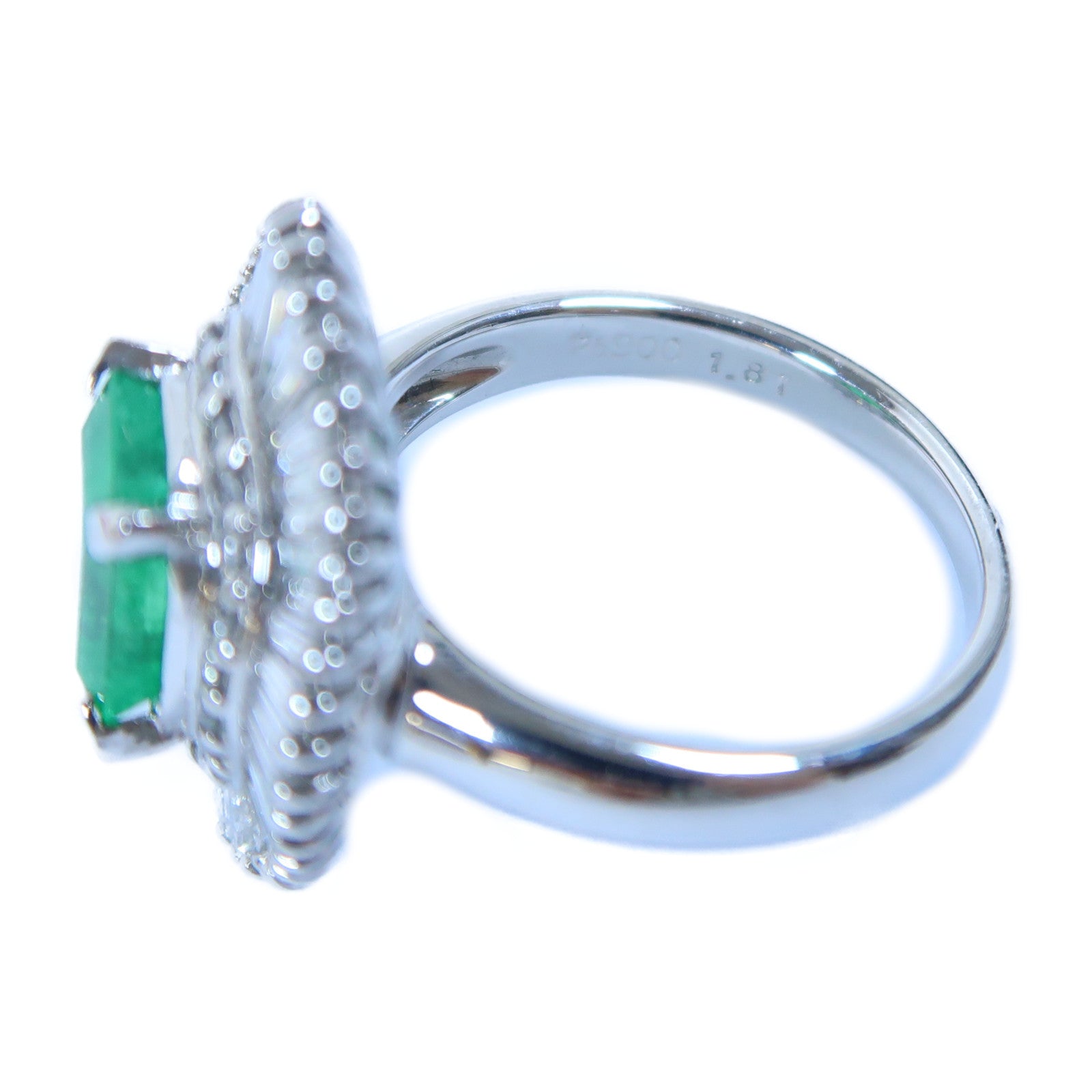JEWELRY PT900鉑金Emerald Ring 1.81ct綠寶石/0.98ct鑽石戒指US#5