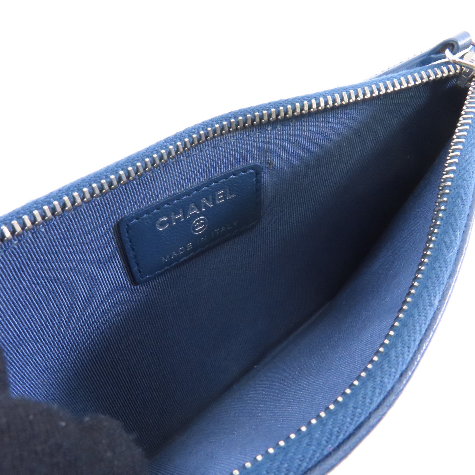 CHANEL 菱格羊皮皮革Clutch Bag銀扣手拿包藍色