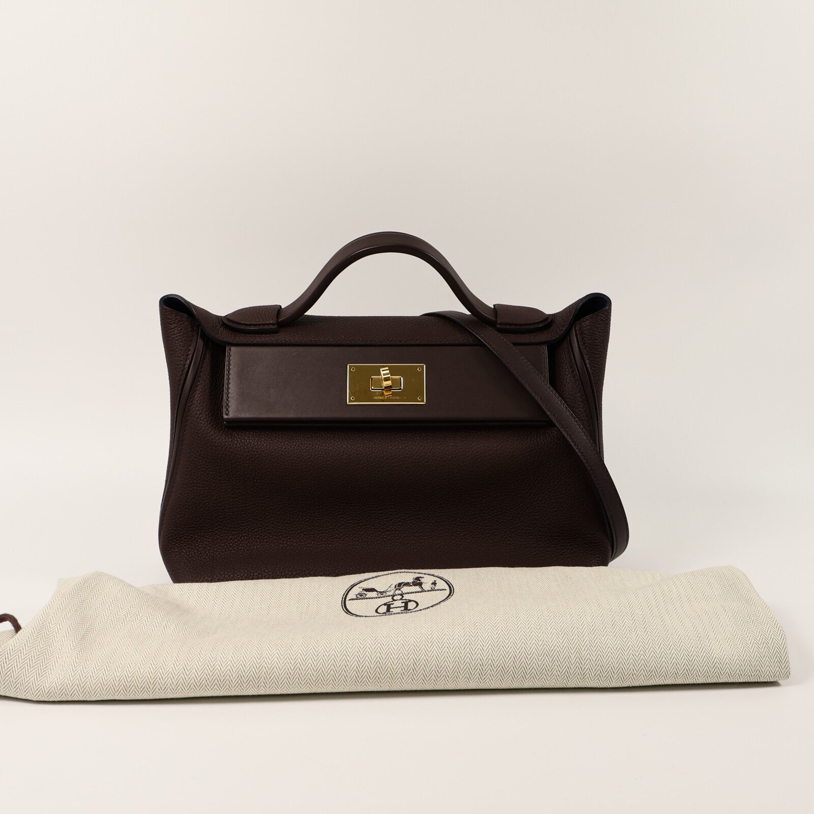 HERMES Clemence皮革24/24 29cm手挽肩背兩用袋Cassis/Bleu Saphir