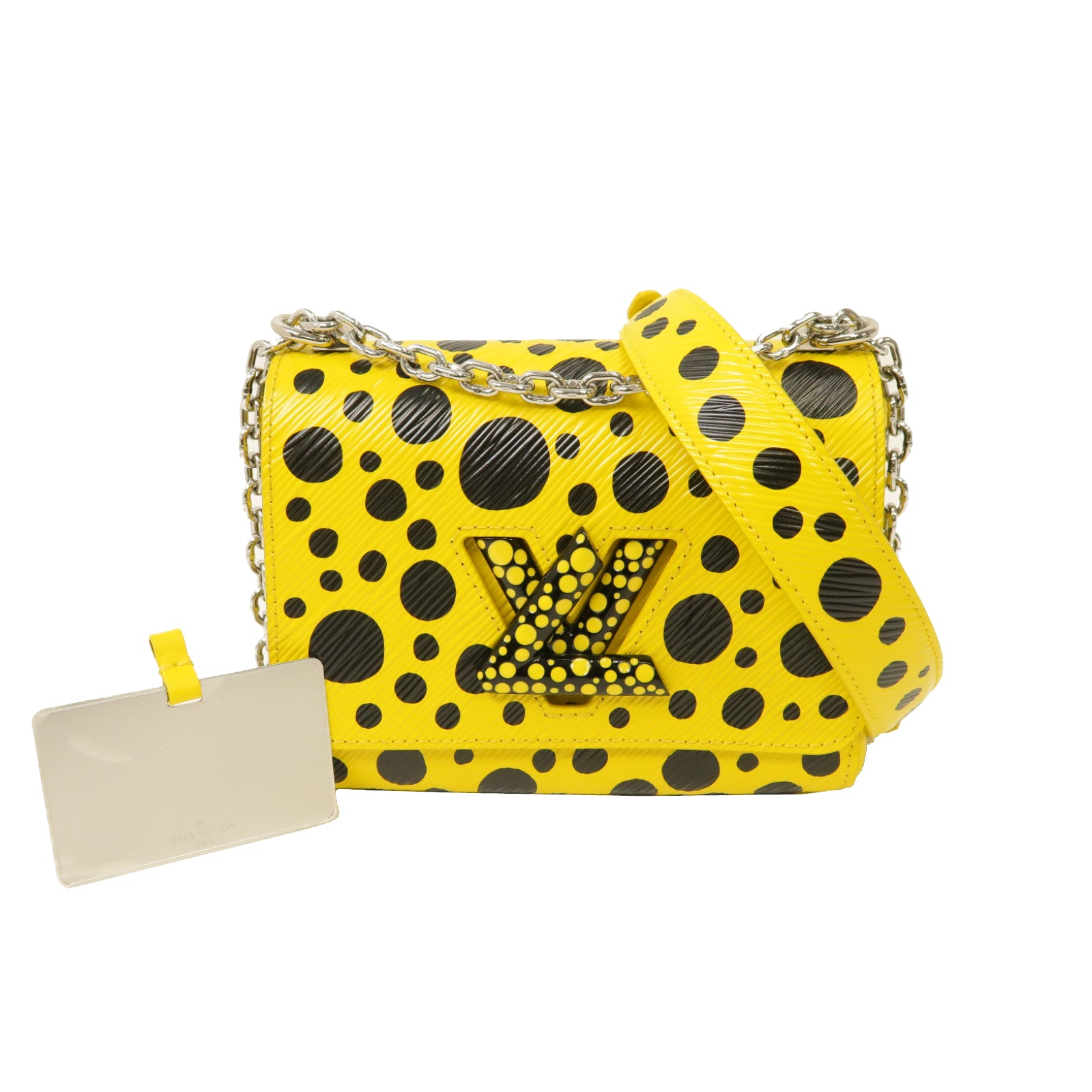 LOUIS VUITTON Epi皮革Yayoi Kusama Twist PM銀扣鏈帶肩背袋黃色/黑色