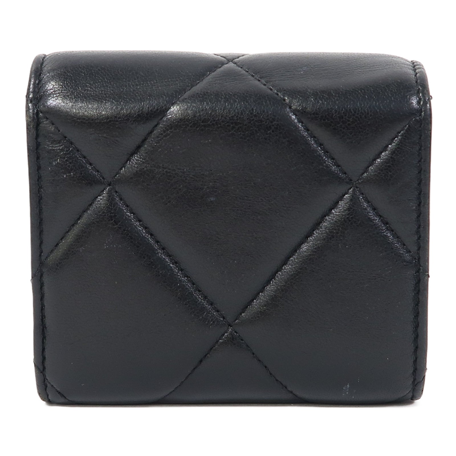 CHANEL 菱格羊皮皮革C19 Wallet金扣錢包黑色