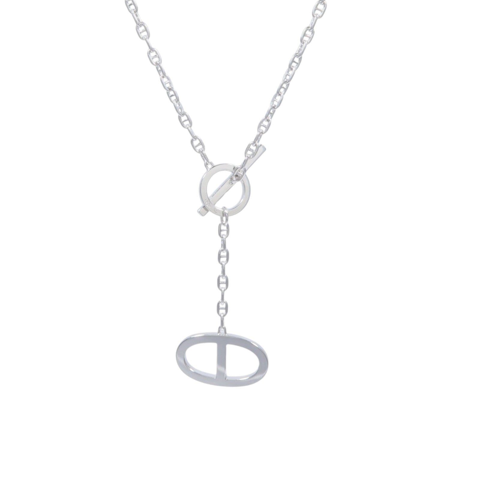 HERMES 18K白金Chaine d'ancre Contour Pendant GM鑽石項鍊