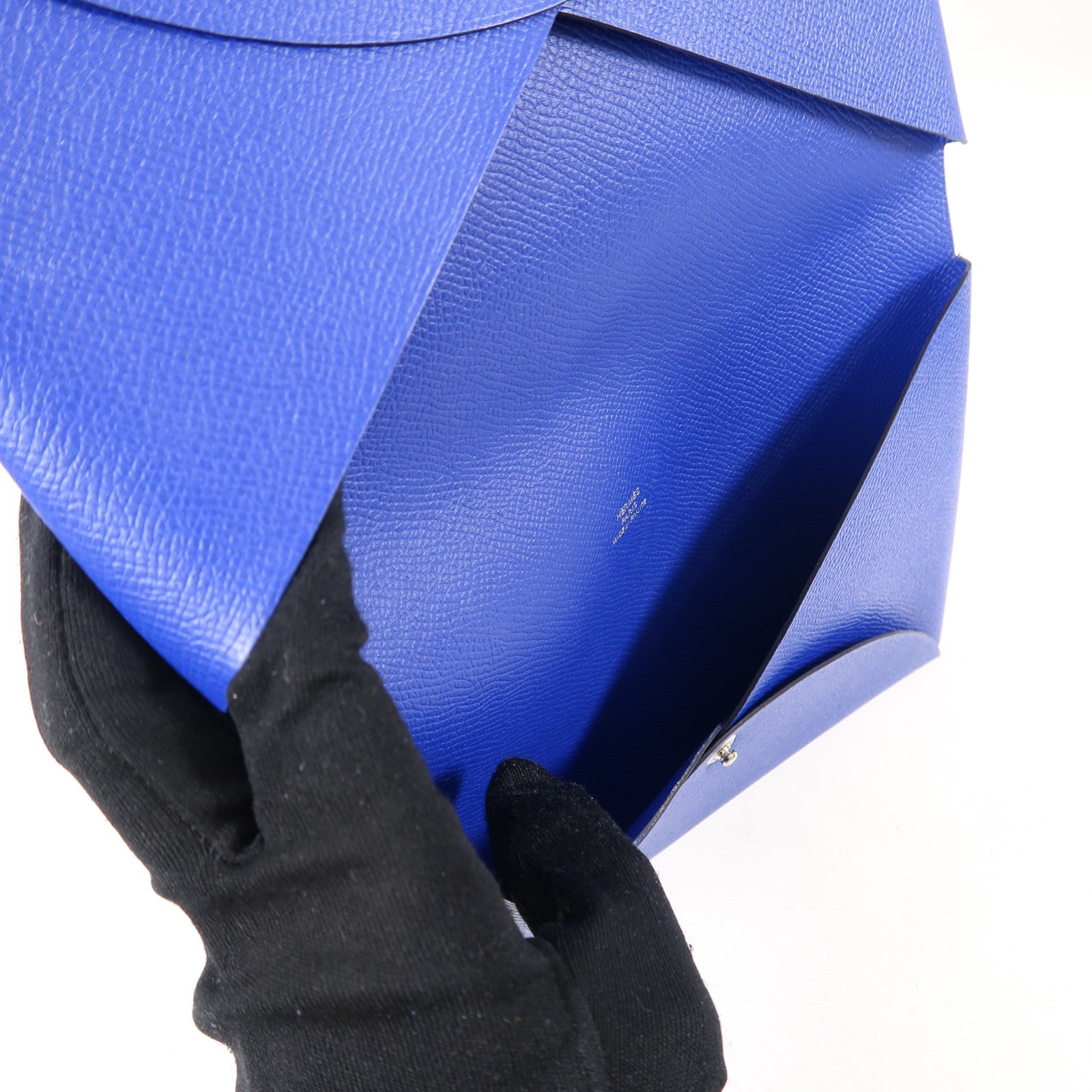 HERMES Epsom皮革Pochette Calvi MM銀扣手拿包藍色