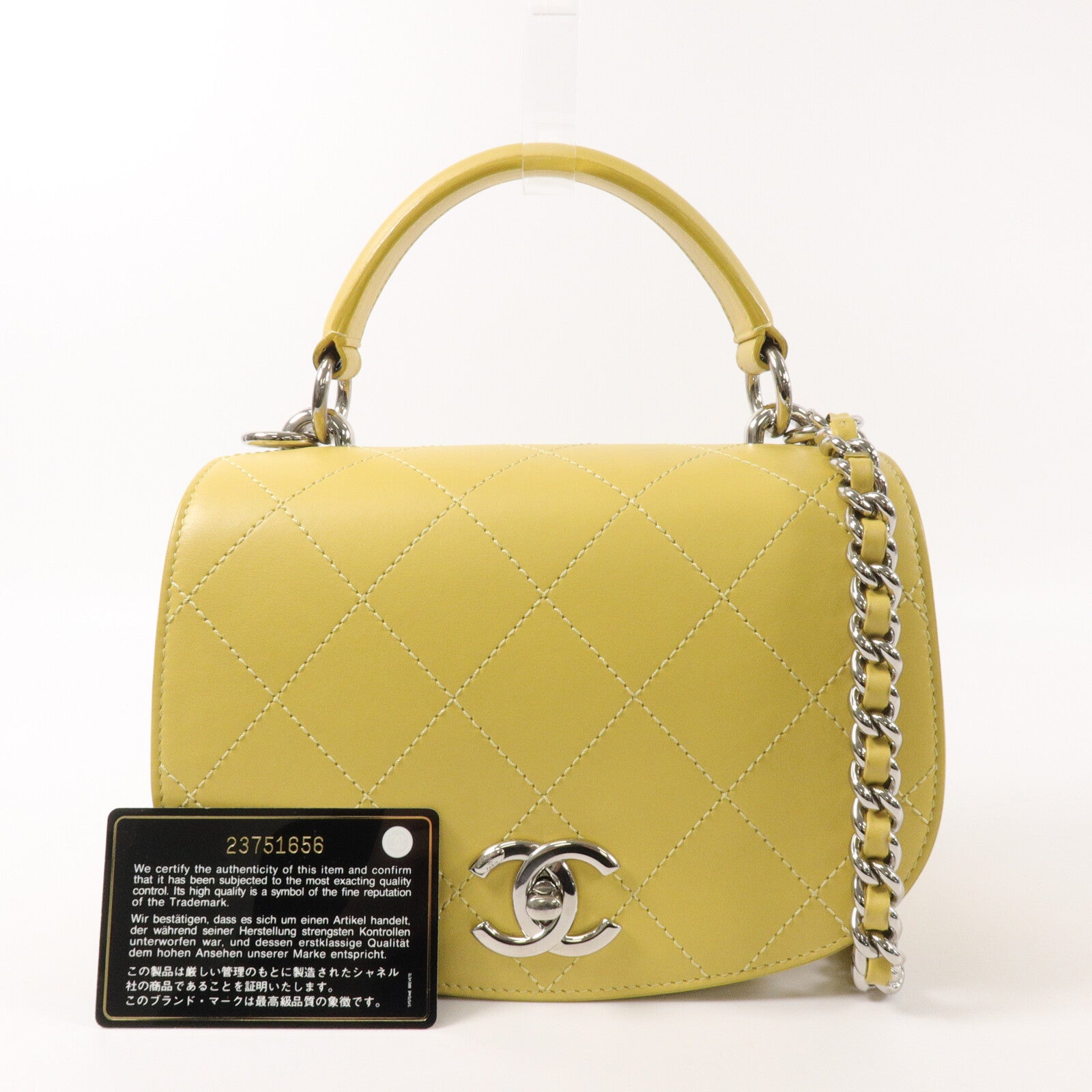 CHANEL 牛皮皮革Top Handle Flap Bag鏈帶手挽肩背兩用袋