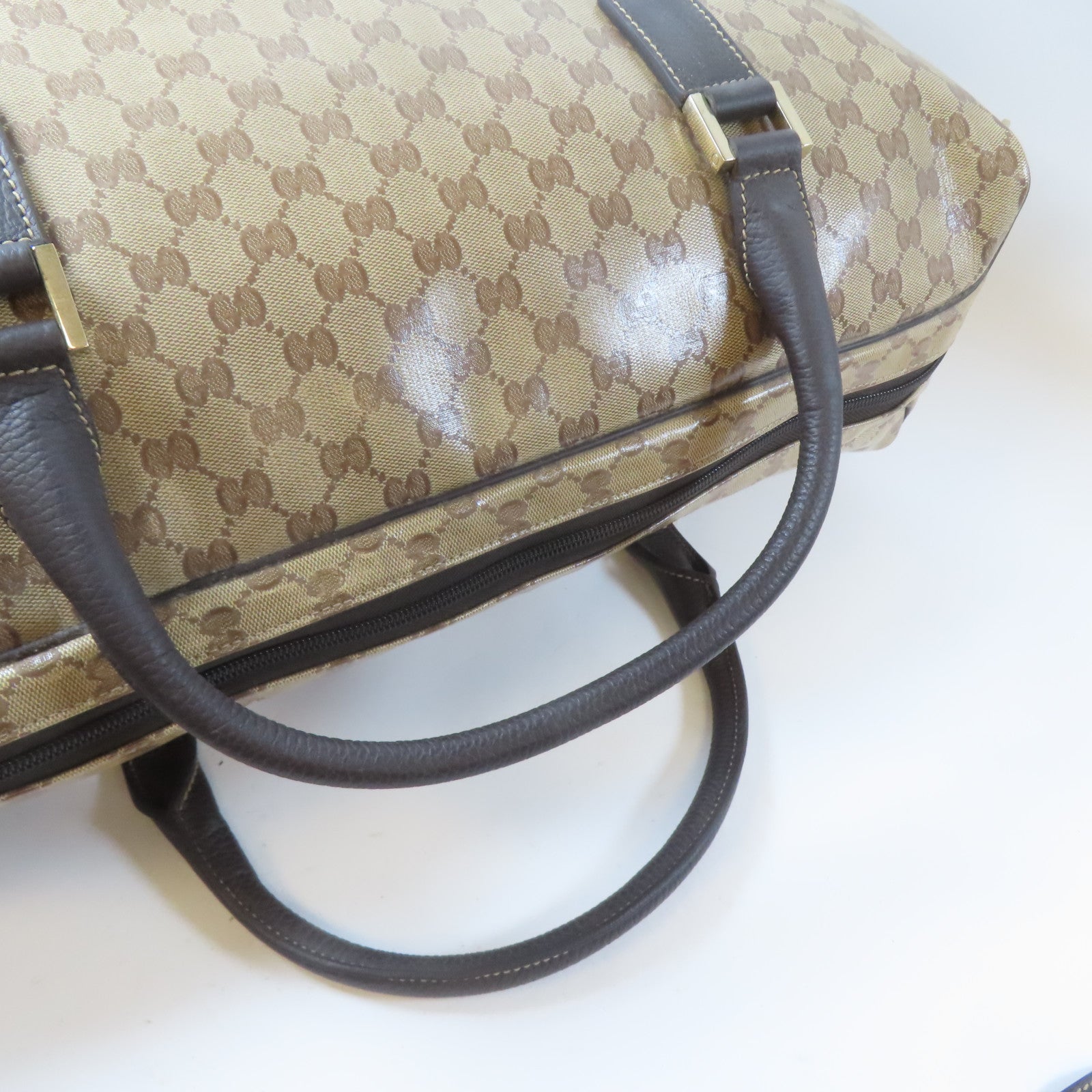 GUCCI 塗層帆布2 Way Shoulder Bag金扣手挽肩背兩用袋啡色