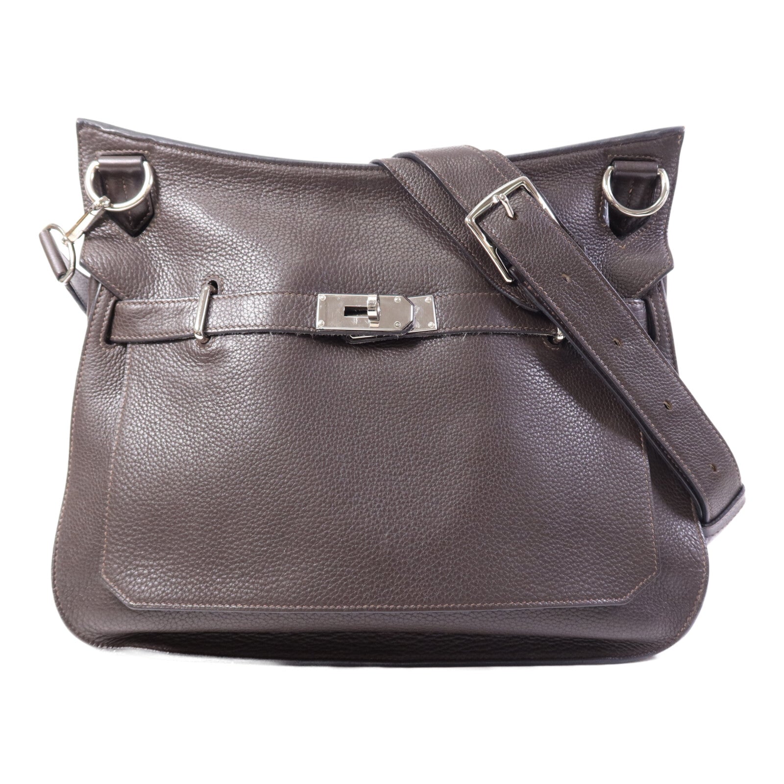 HERMES Clemence皮革Jypsiere 34銀扣肩背袋Brown