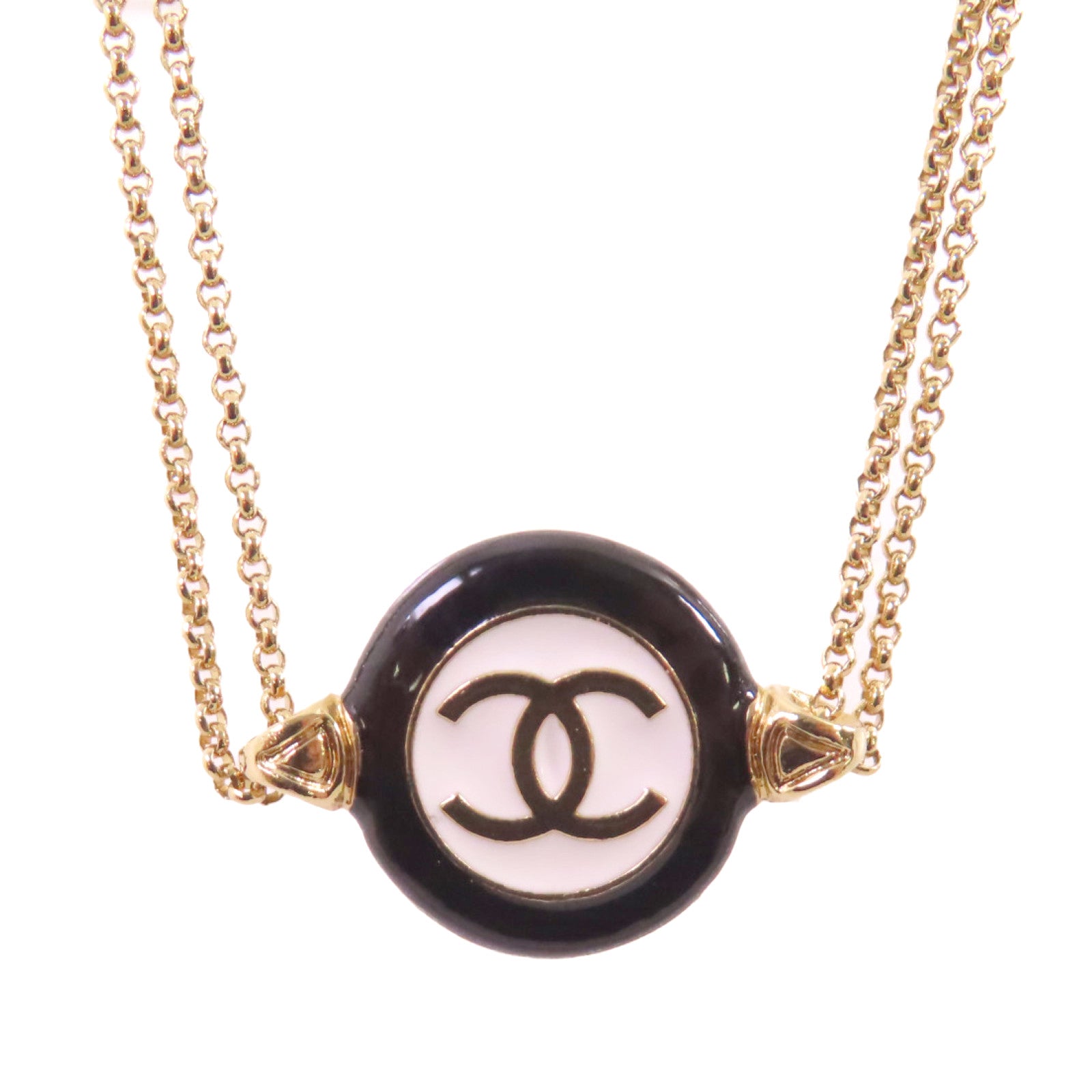 CHANEL 金屬/PVC CC Necklace金扣項鏈黑色/白色