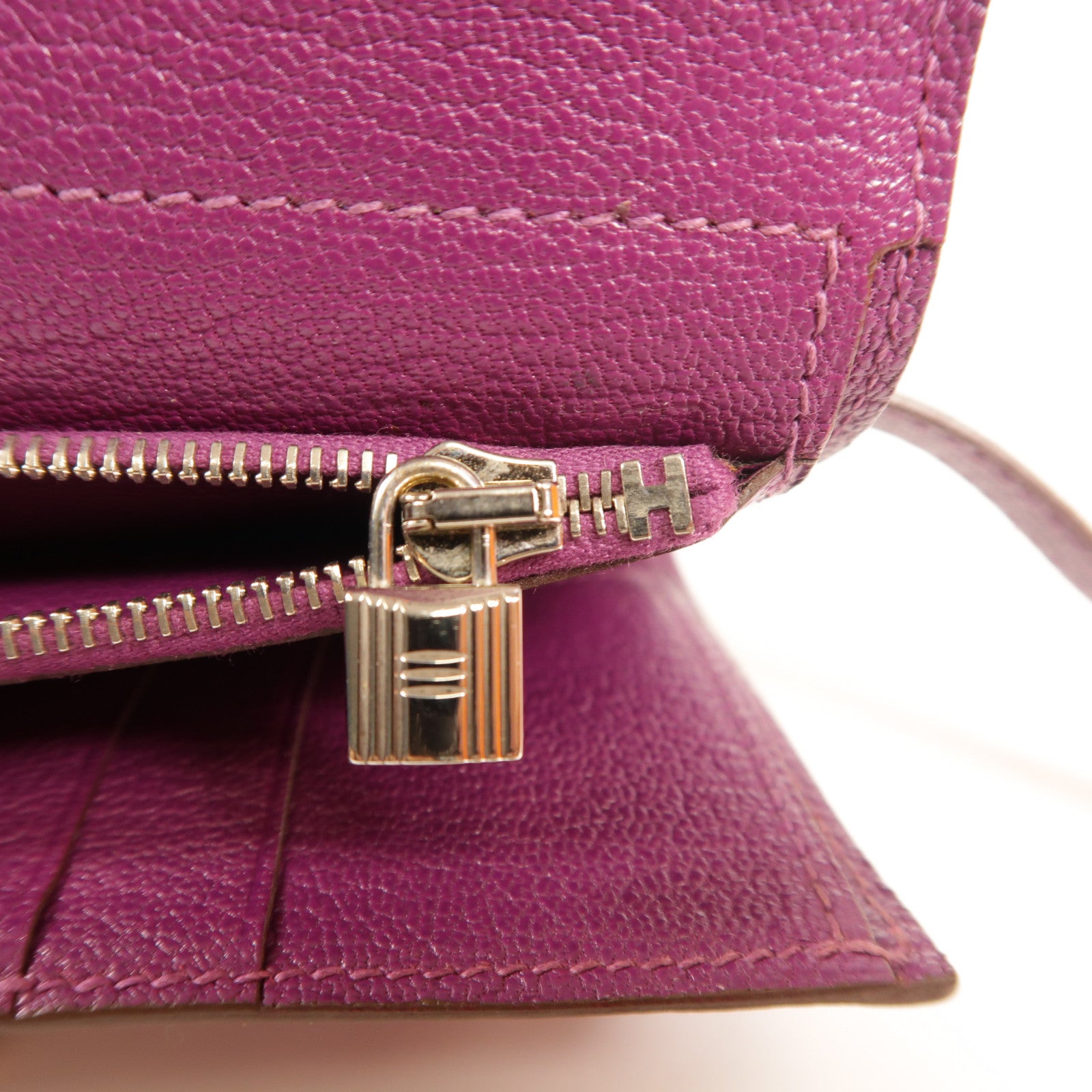 HERMES Chevre皮革Kelly Depliant Wallet銀扣錢包Anemone