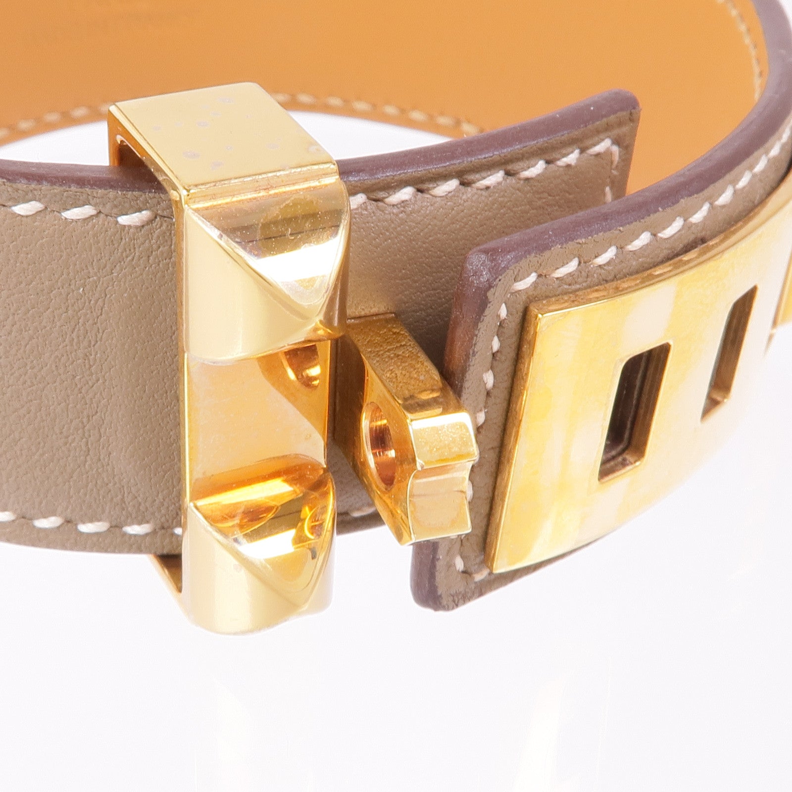 HERMES Swift皮革Collier De Chien 24 Bracelet金扣手帶Etoupe