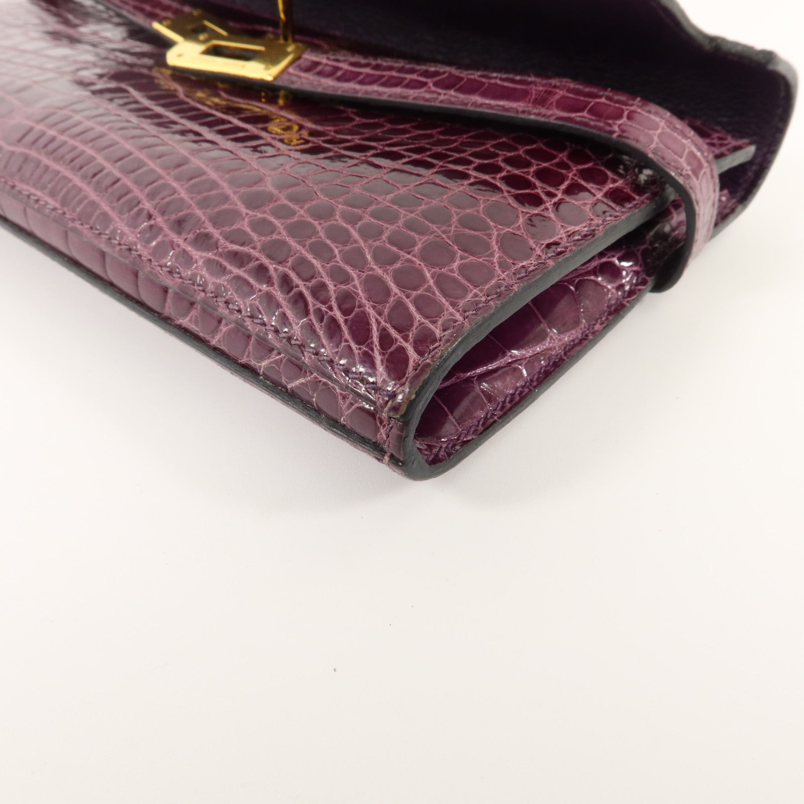 HERMES 鱷魚皮革Kelly Wallet長錢包金扣Amethyst