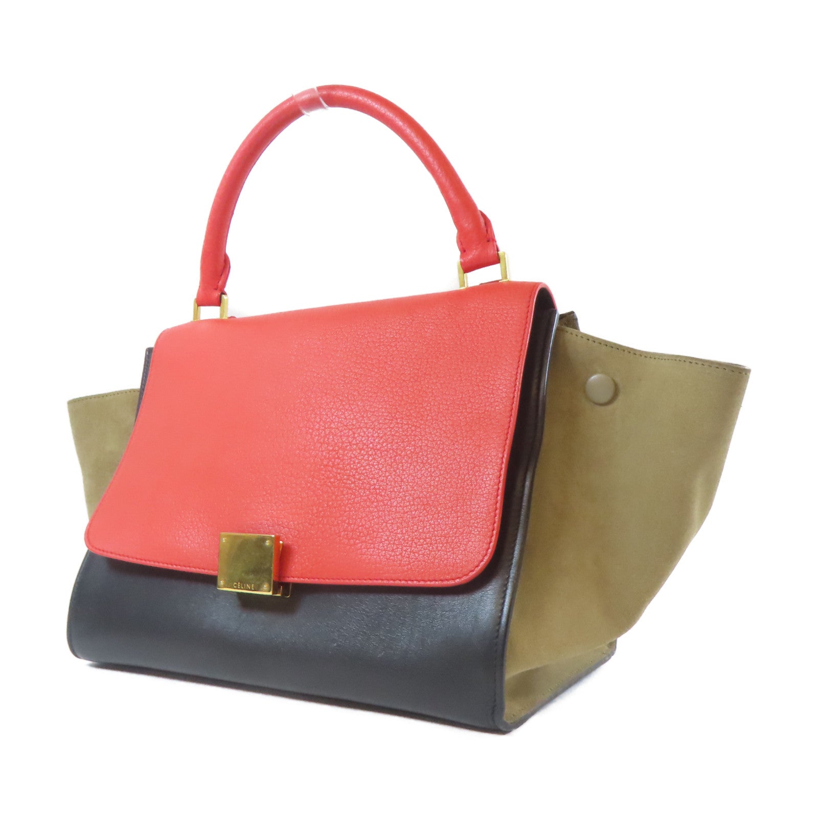 CELINE 【激減優惠】牛皮皮革Trapeze金扣手挽肩背兩用袋紅色/黑色/綠色
