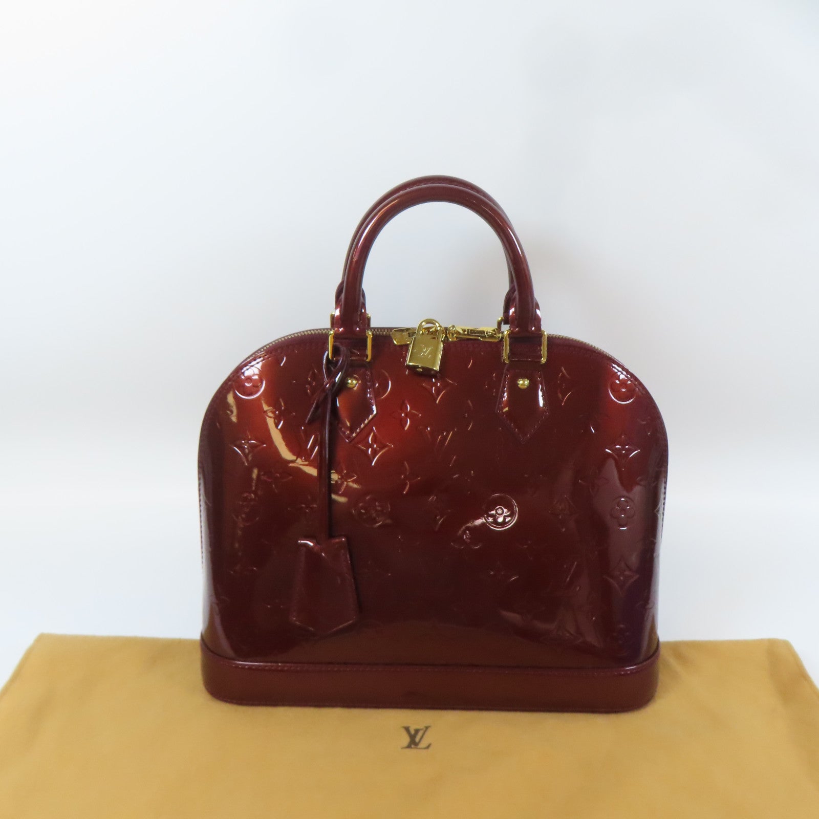 LOUIS VUITTON Vernis Alma PM金扣手挽袋深紅色