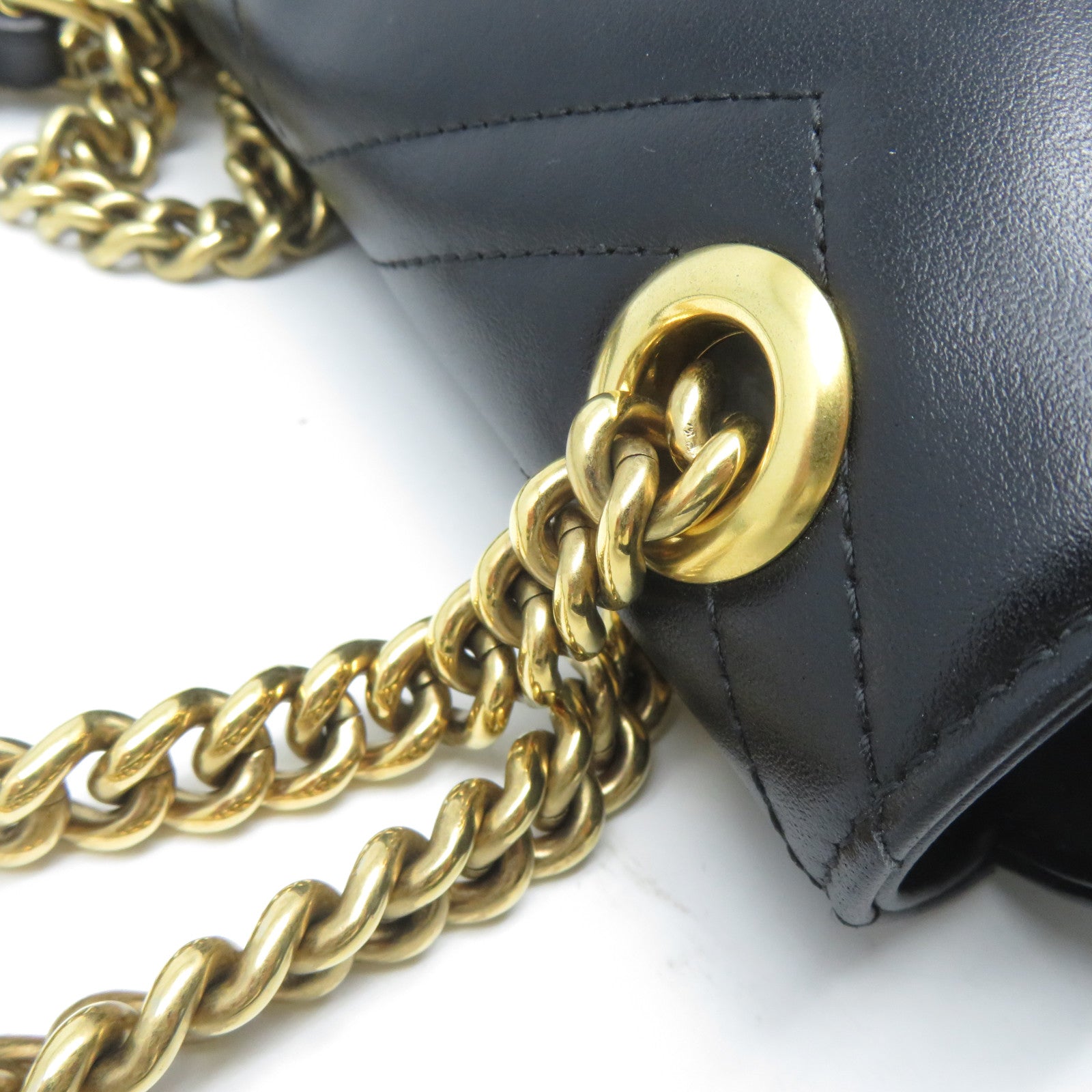 GUCCI 牛皮皮革Chain Shoulder金扣鏈帶肩背袋黑色