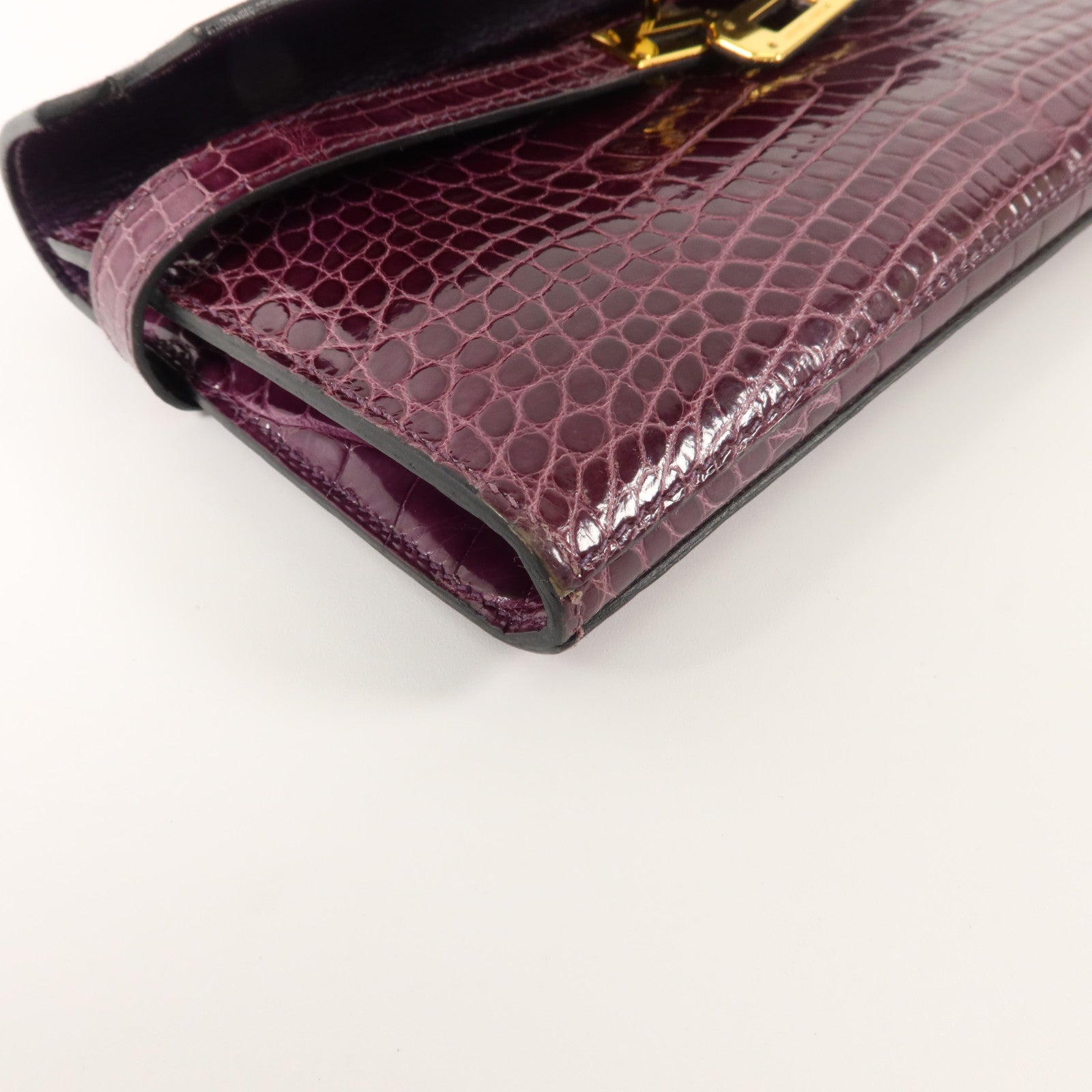 HERMES 鱷魚皮革Kelly Wallet長錢包金扣Amethyst