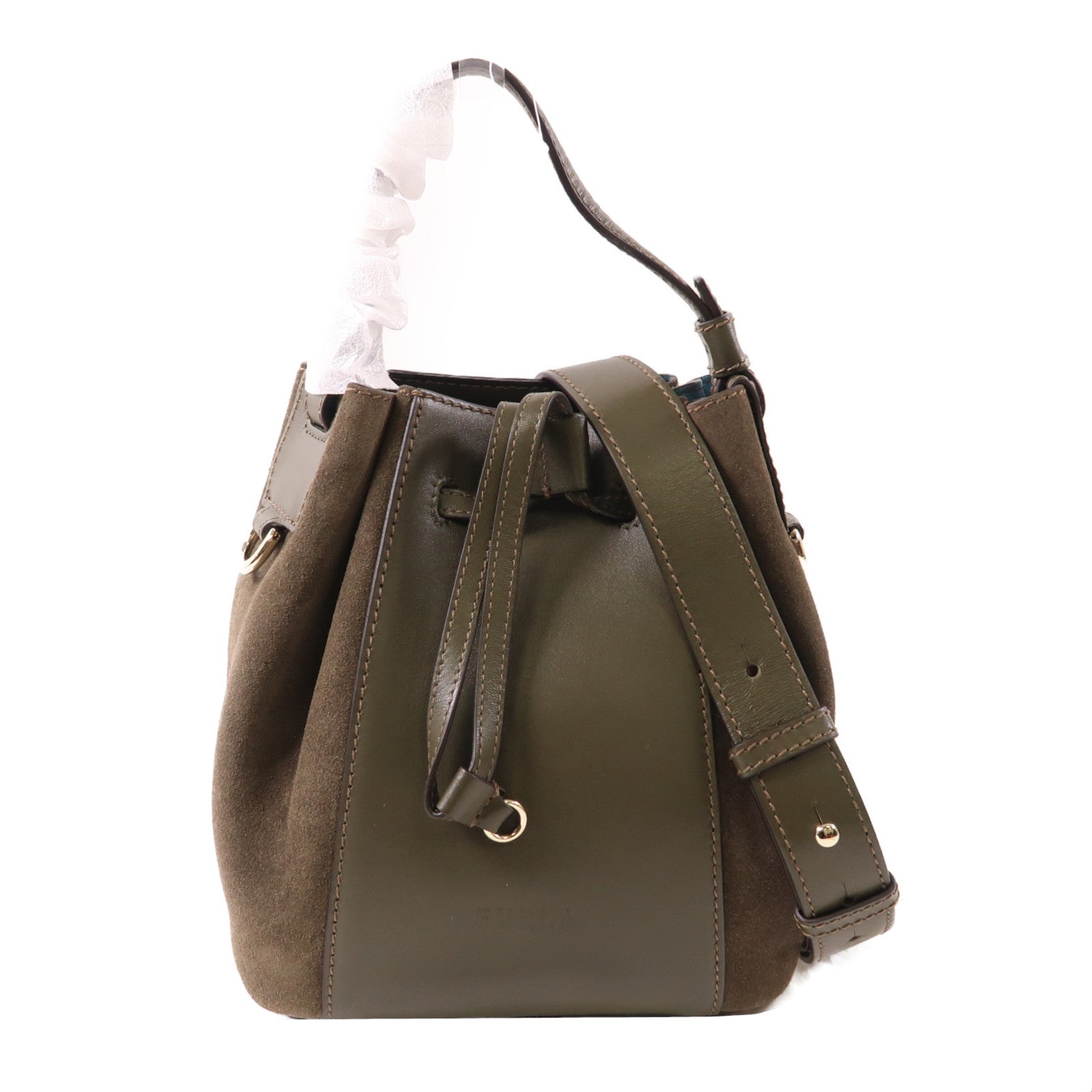 Furla 牛皮皮革Bucket Bag銀扣手挽肩背兩用袋綠色