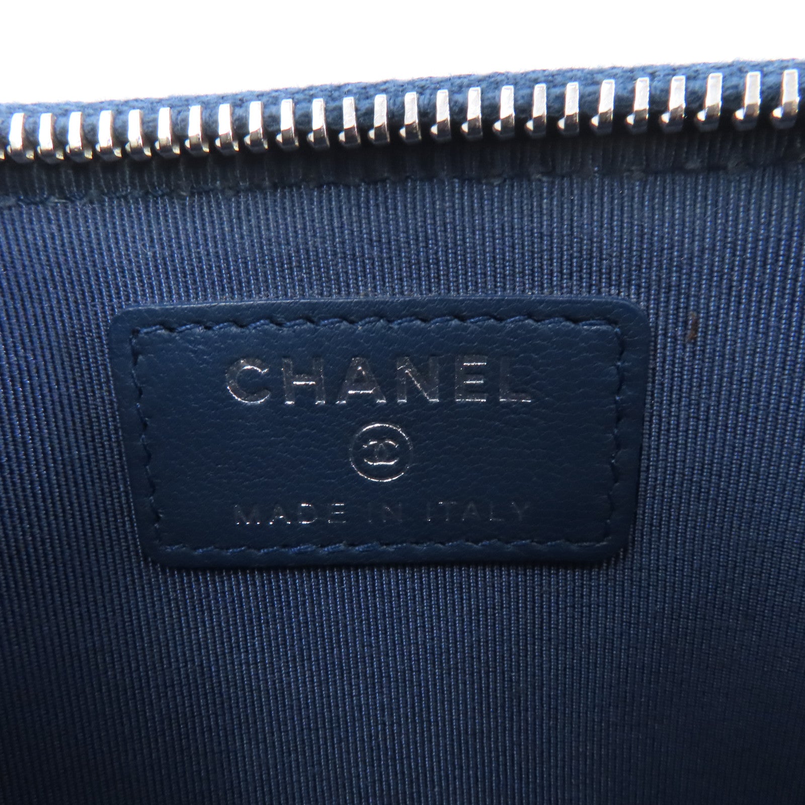 CHANEL 菱格羊皮皮革Clutch Bag銀扣手拿包藍色