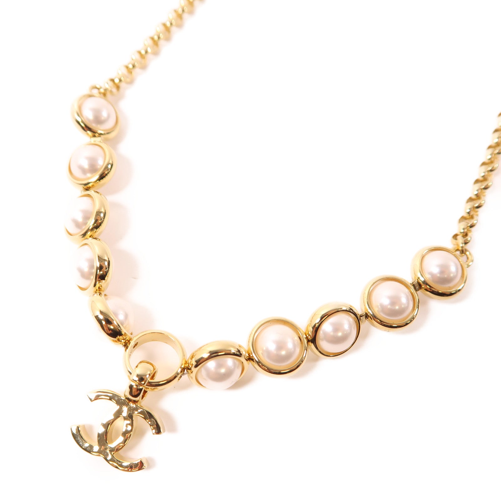 CHANEL 金屬Necklace項鍊金色/白色