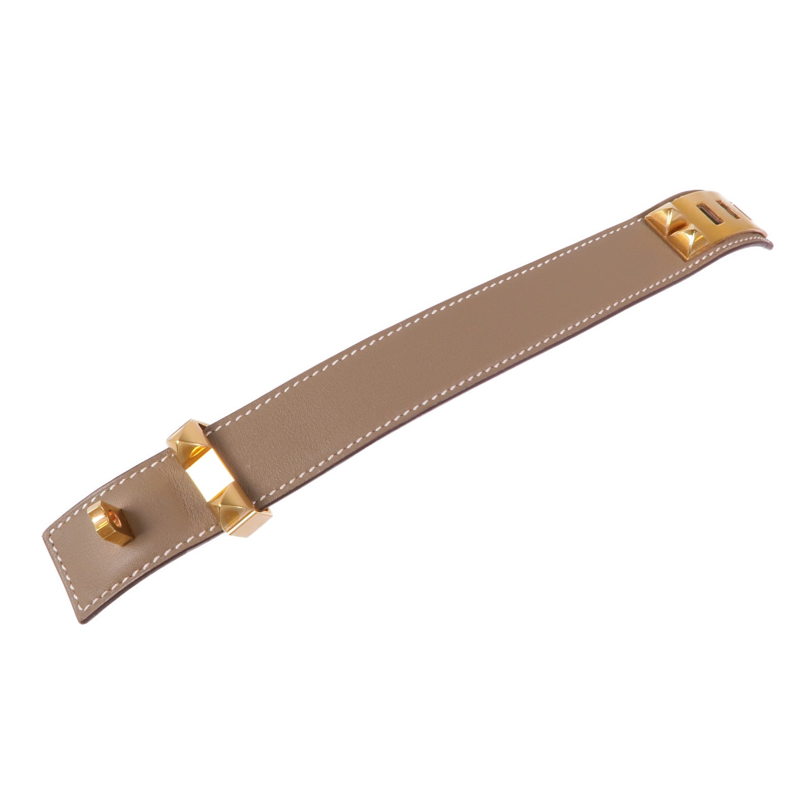 HERMES GHW Collier De Chien 24 Bracelet Veau Swift Leather Etoupe