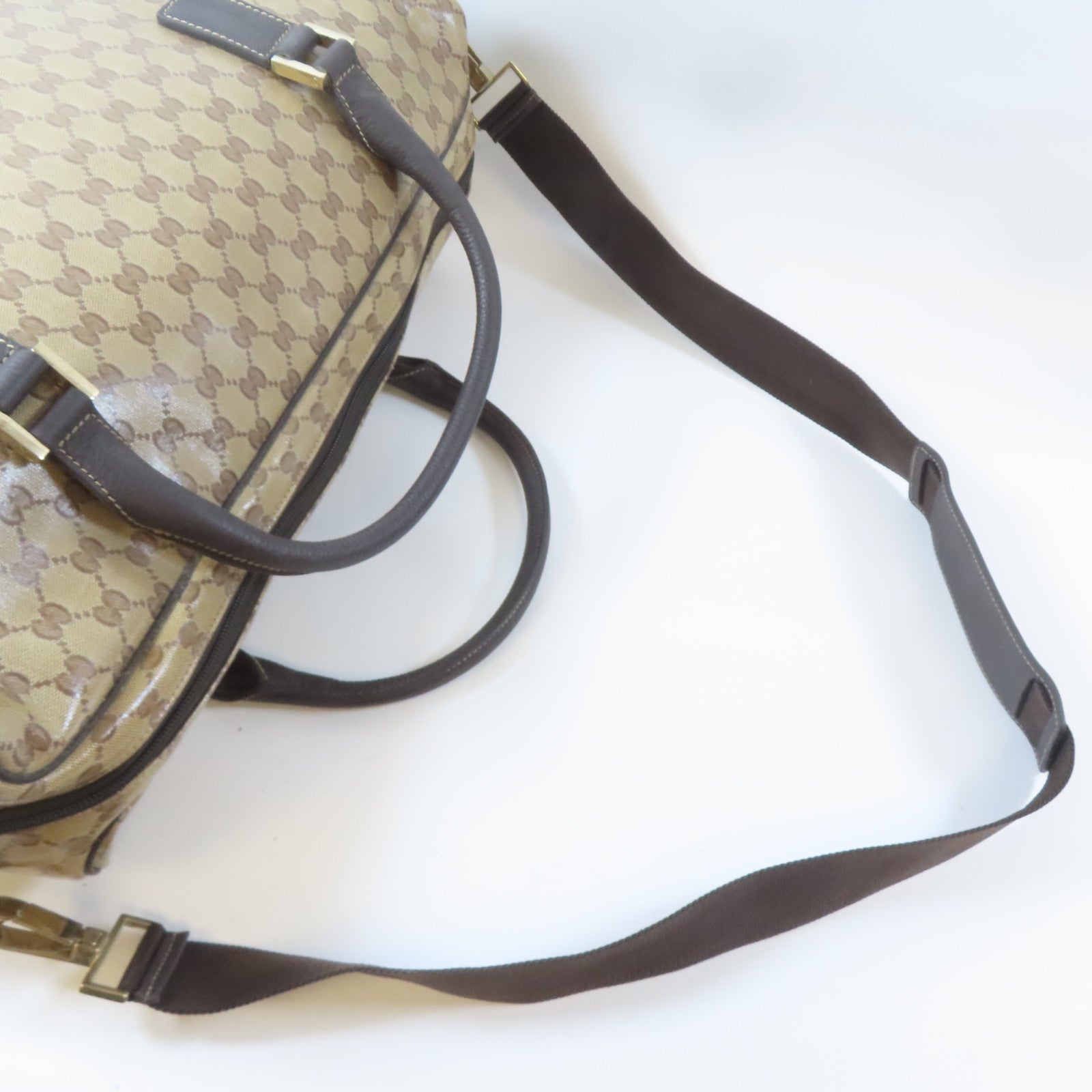 GUCCI 塗層帆布2 Way Shoulder Bag金扣手挽肩背兩用袋啡色