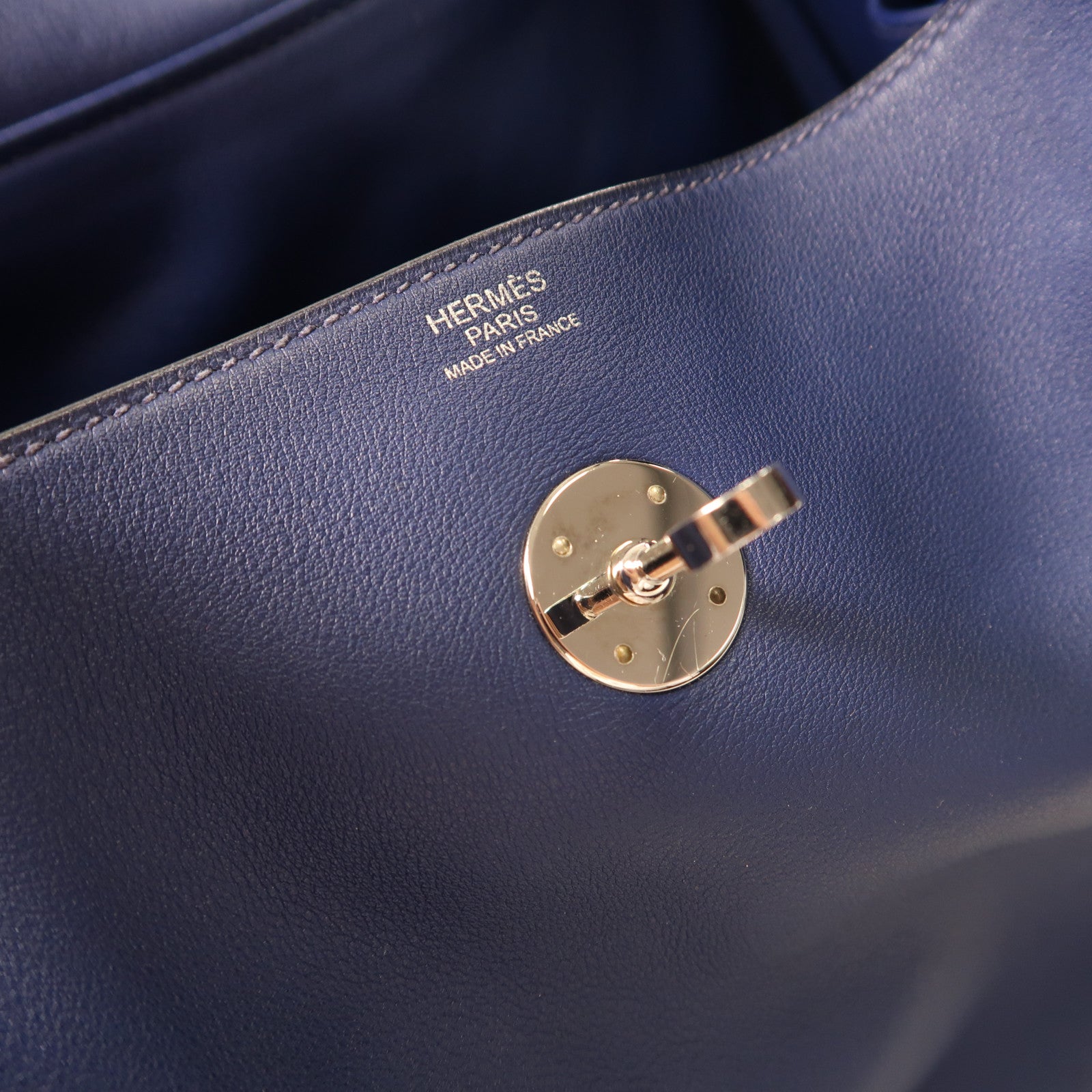 HERMES PHW Lindy 30 2Way Shoulder Hand Bag  Vaux Swift Leather Blue Indigo
