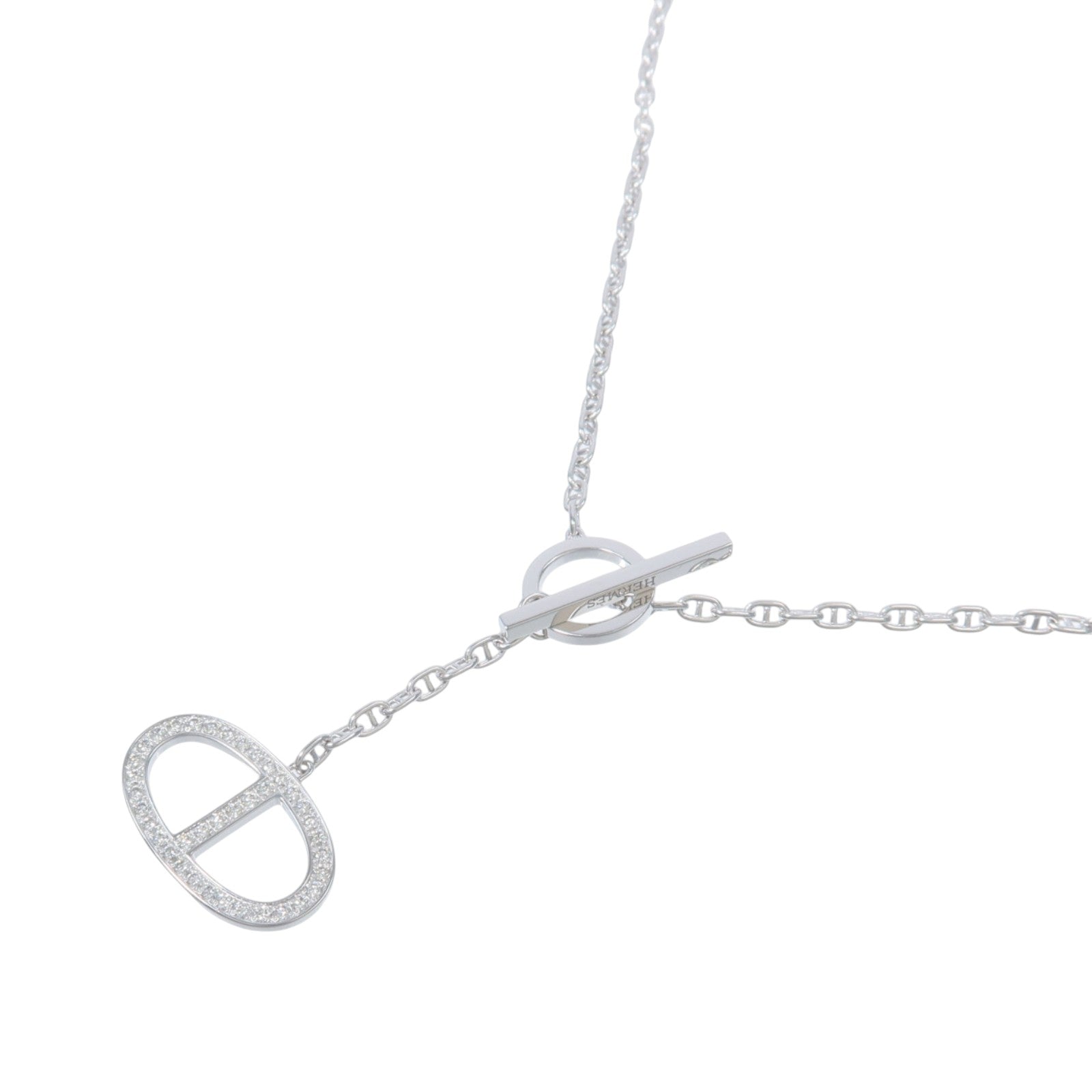 HERMES 18K白金Chaine d'ancre Contour Pendant GM鑽石項鍊
