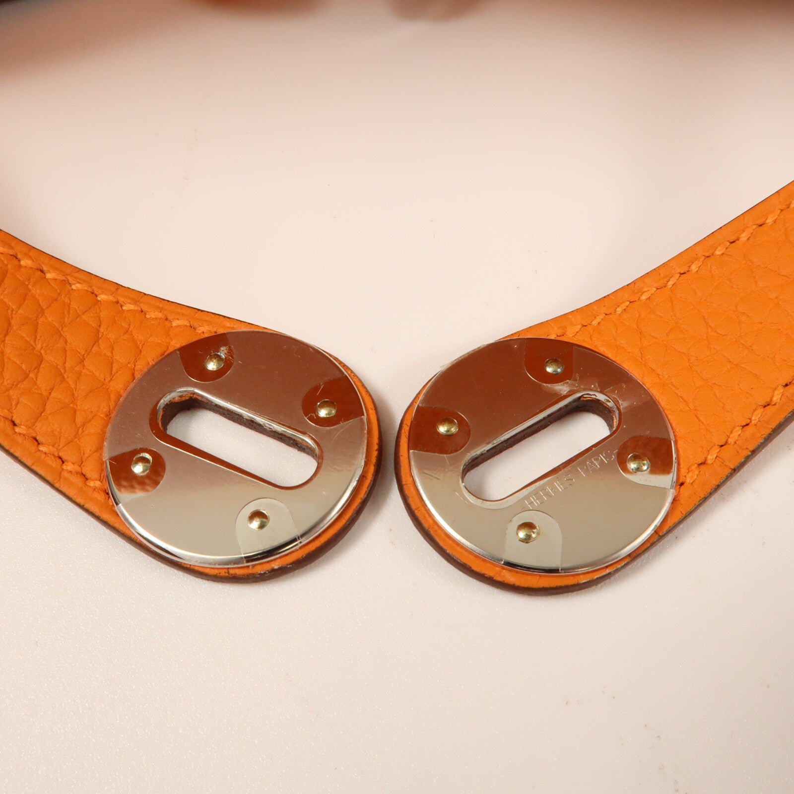 HERMES Clemence皮革Lindy 26銀扣手挽肩背兩用袋Orange