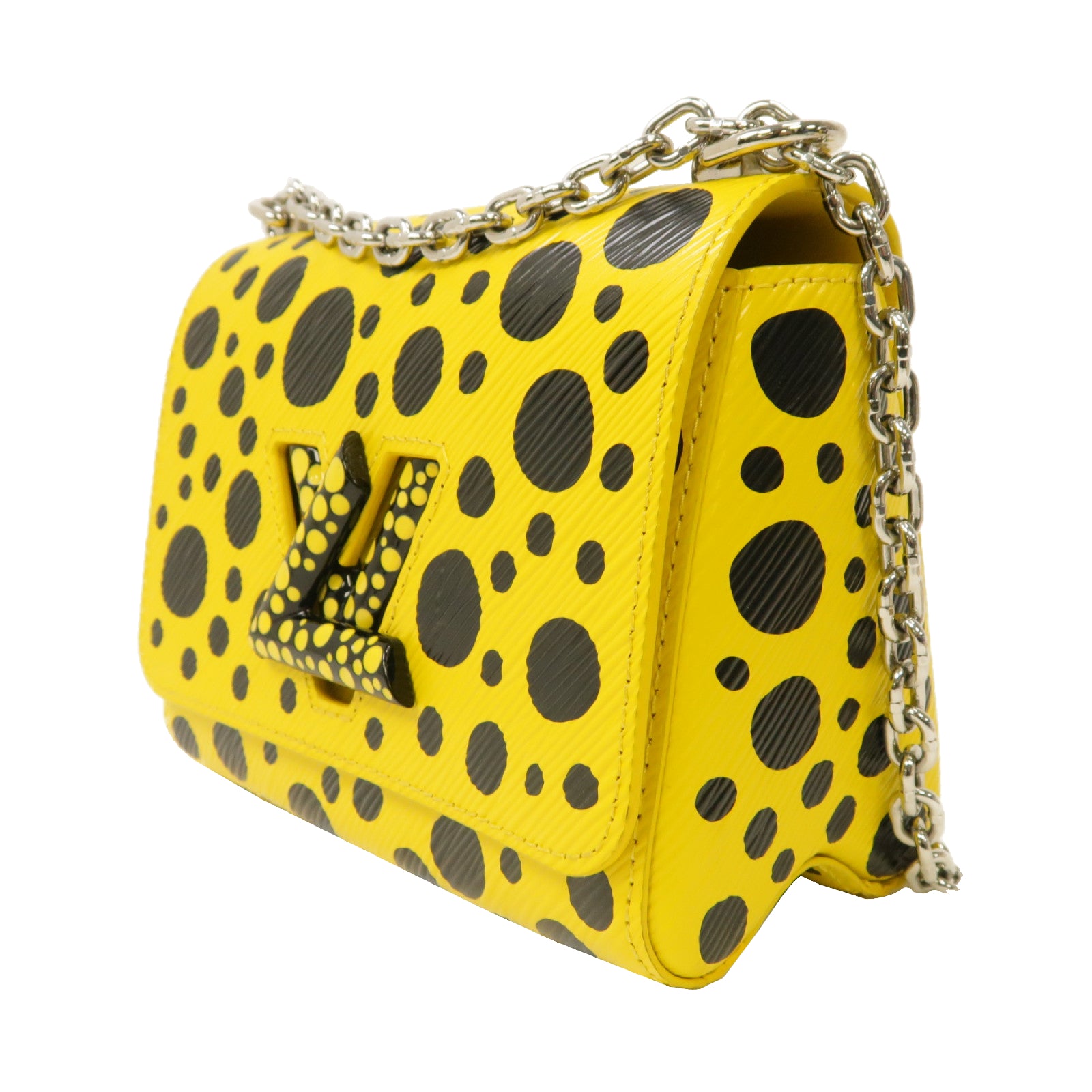 LOUIS VUITTON Epi皮革Yayoi Kusama Twist PM銀扣鏈帶肩背袋黃色/黑色