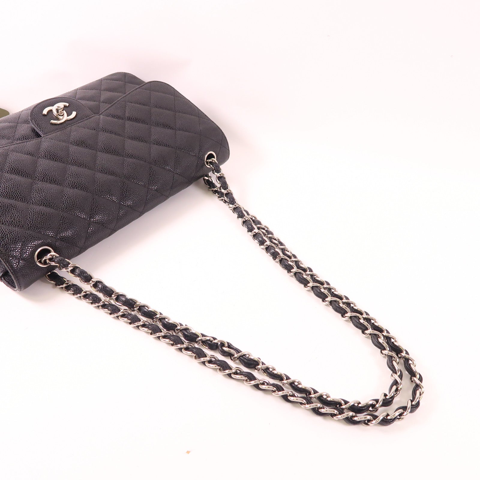 CHANEL 牛皮皮革Large Classic銀扣鏈帶肩背袋