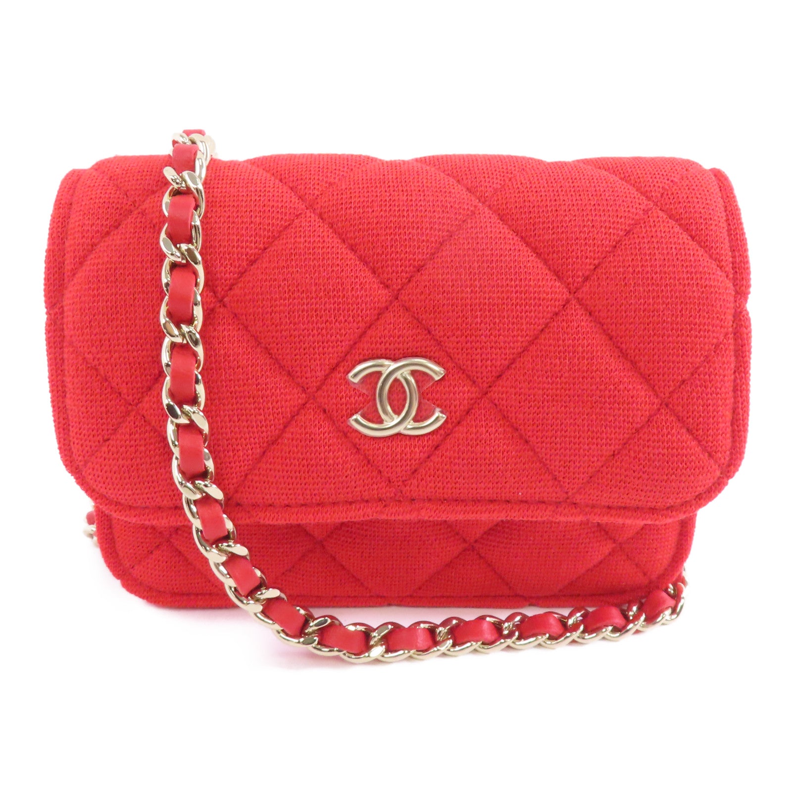 CHANEL 【激減優惠】菱格帆布Chain Shoulder Bag金扣鏈帶肩背袋紅色