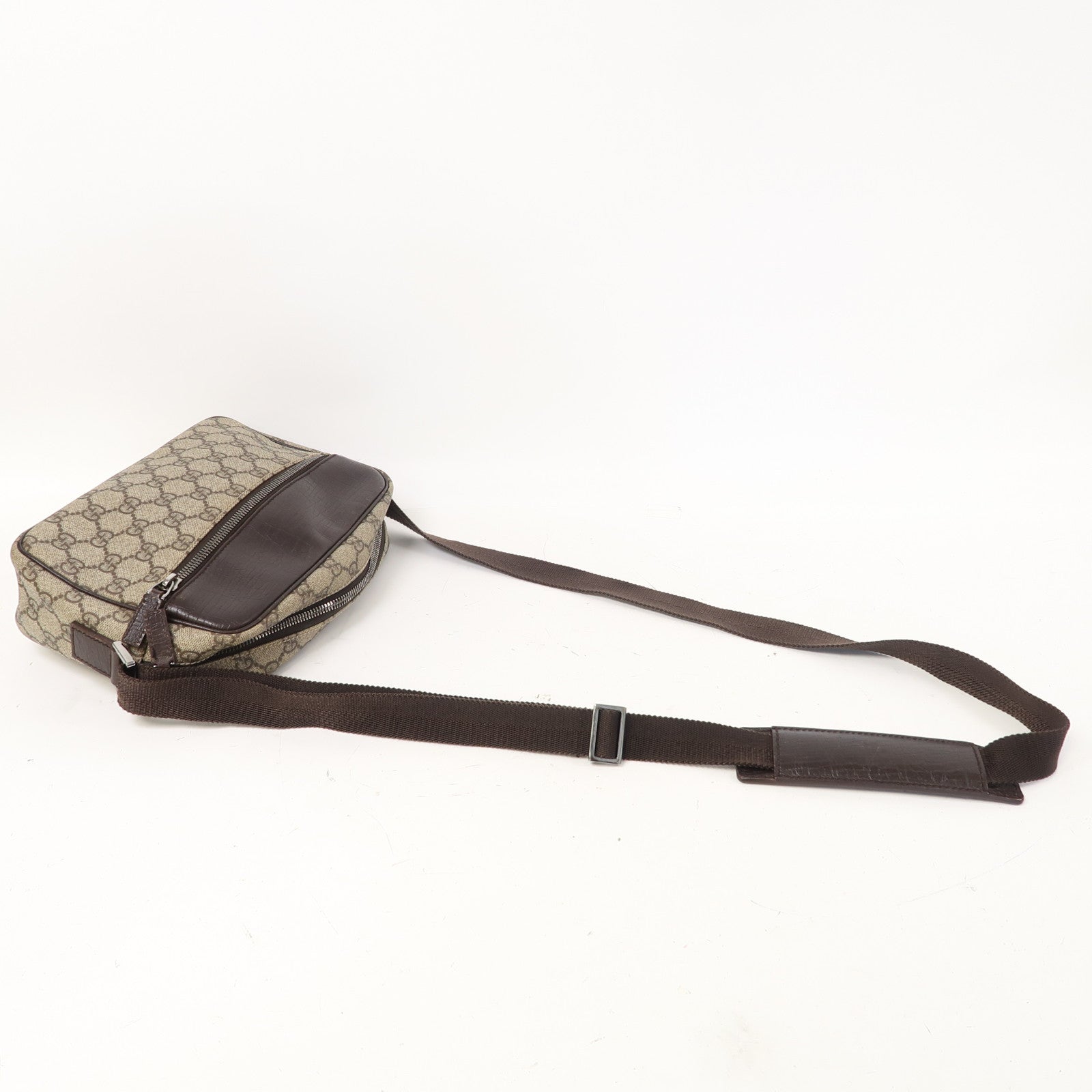GUCCI 塗層帆布Shoulder Bag銀扣肩背袋啡色