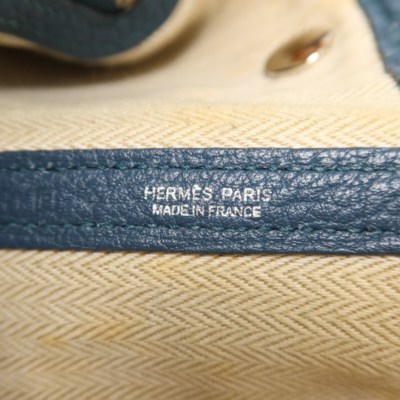 HERMES Clemence皮革Garden Party PM手挽袋Bleu Tempete