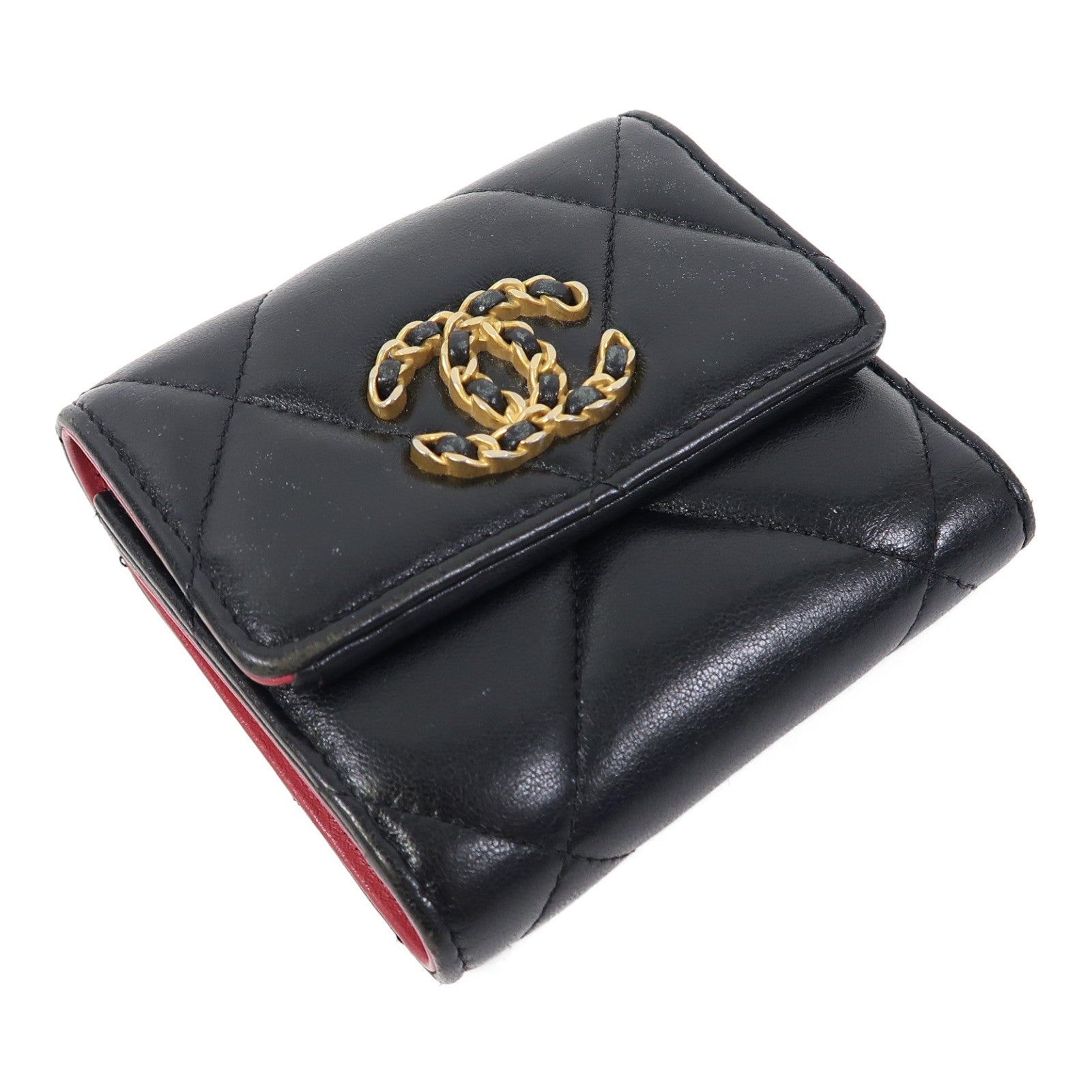 CHANEL 菱格羊皮皮革C19 Wallet金扣錢包黑色