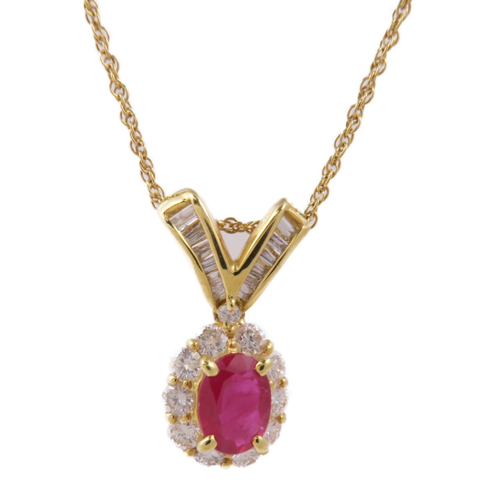JEWELRY Ruby Diamond Necklace 18K Yellow Gold