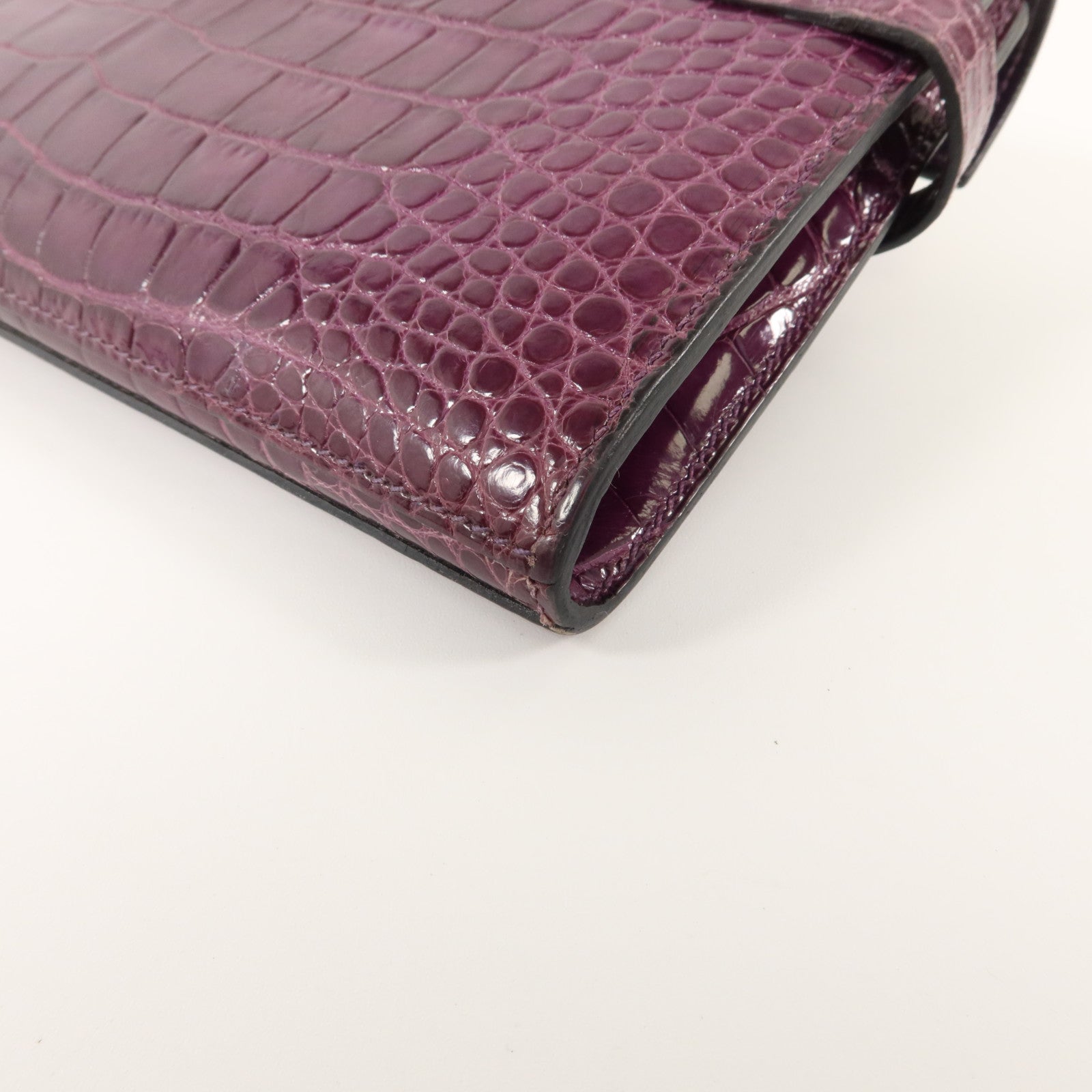 HERMES 鱷魚皮革Kelly Wallet長錢包金扣Amethyst