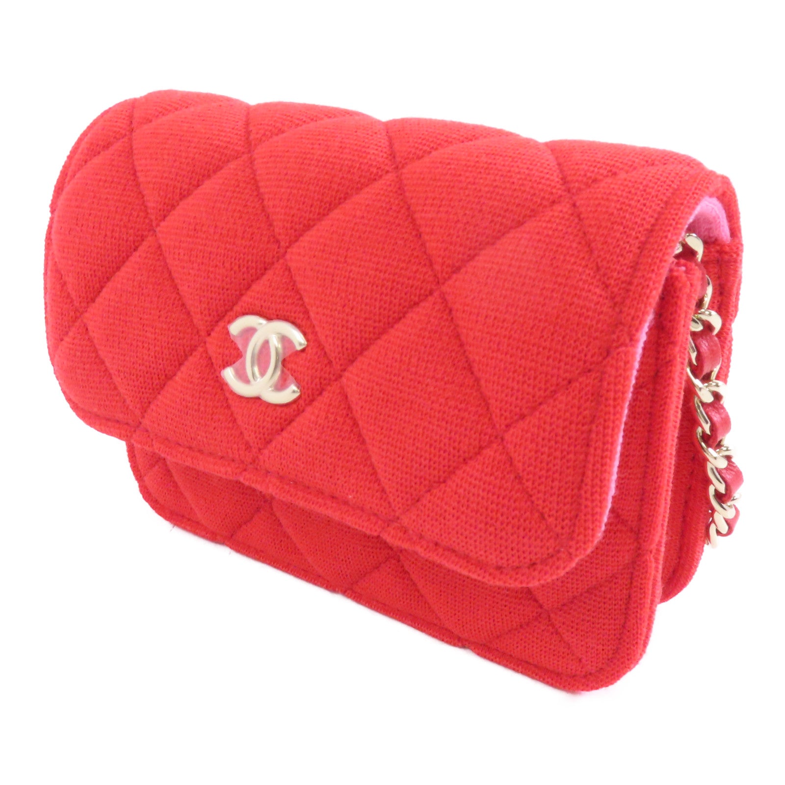 CHANEL 【激減優惠】菱格帆布Chain Shoulder Bag金扣鏈帶肩背袋紅色