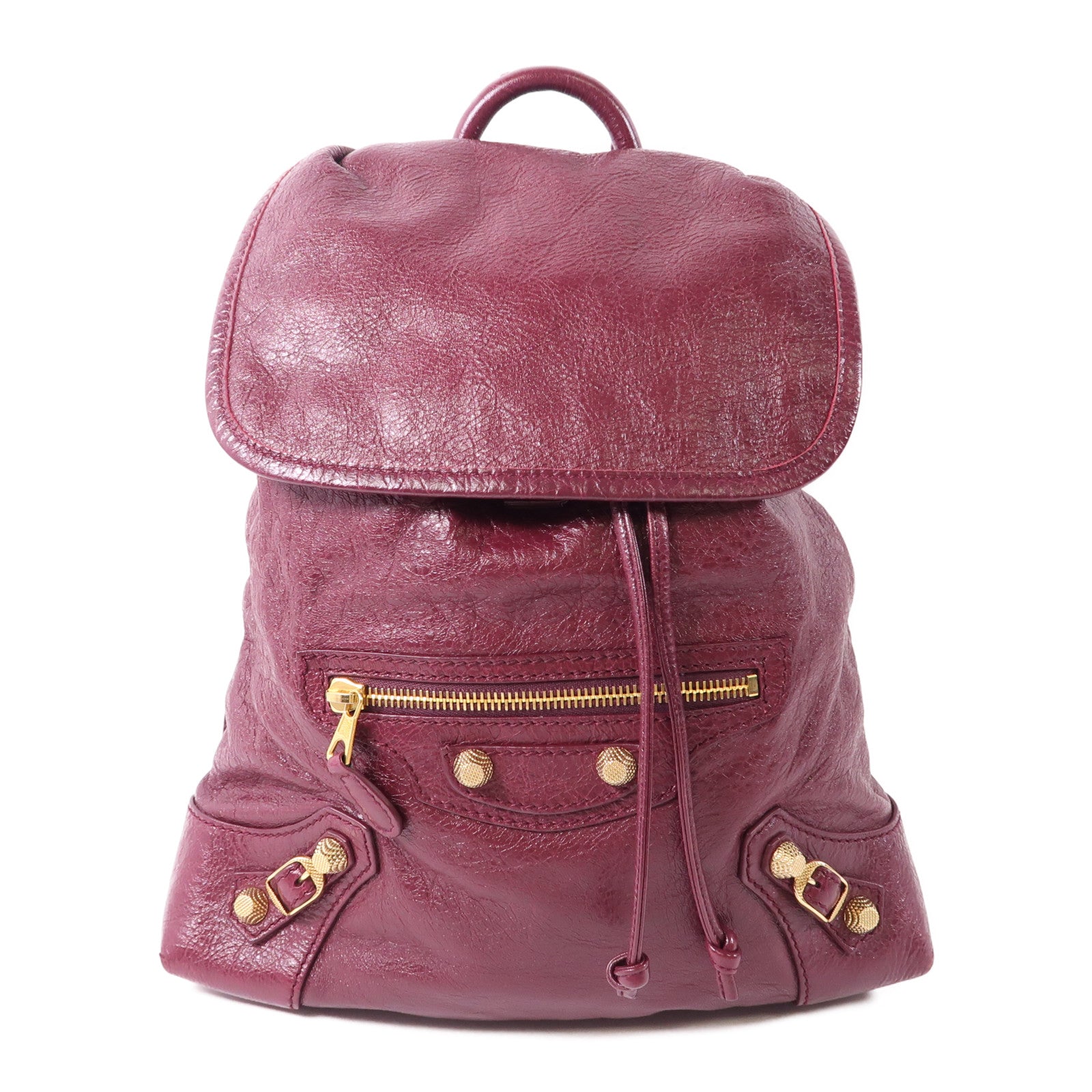 BALENCIAGA GHW BackPack Rucksack Calfskin Leather 407547 Red