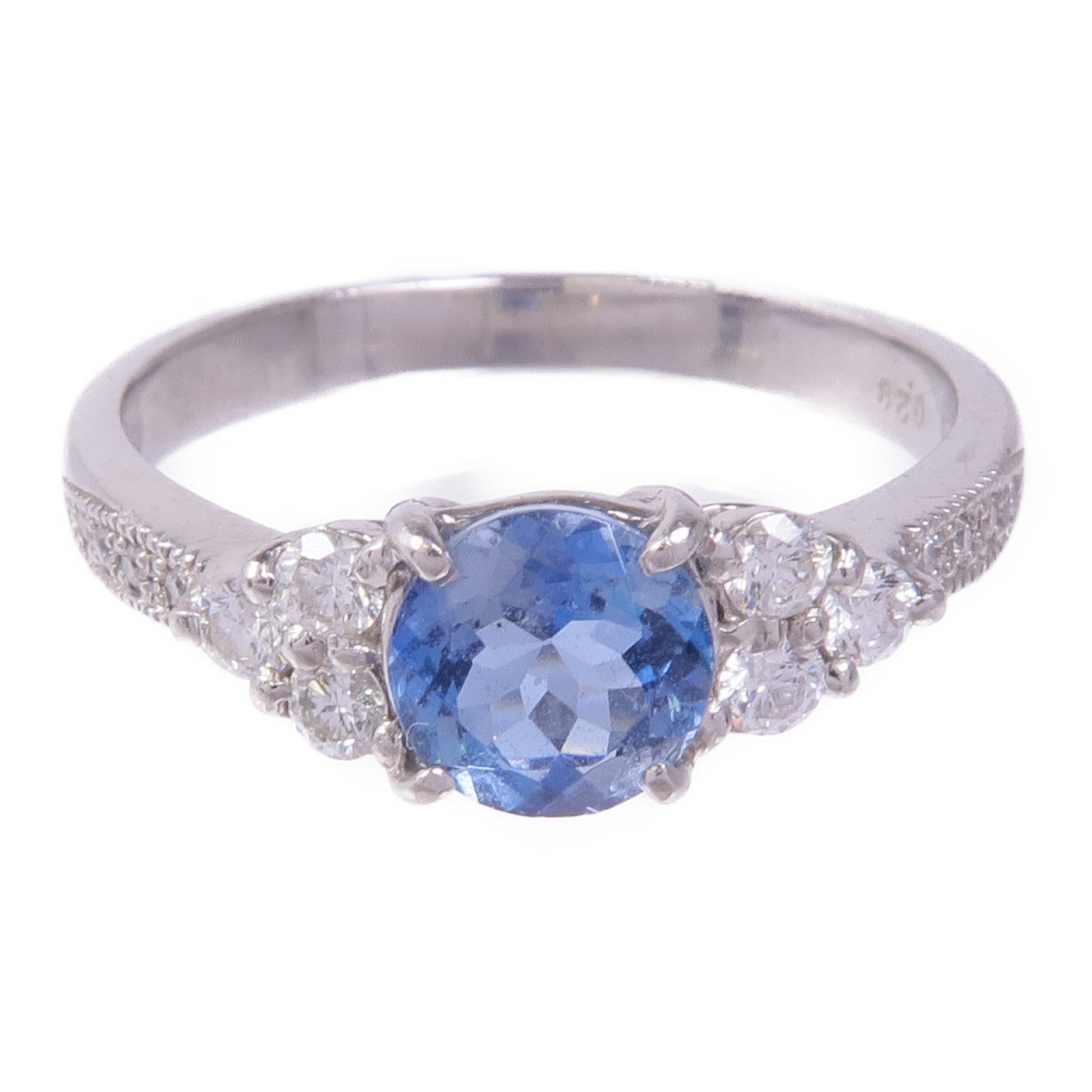 JEWELRY PT900鉑金Aquamarine Diamond Ring藍晶/鑽石戒指US#6