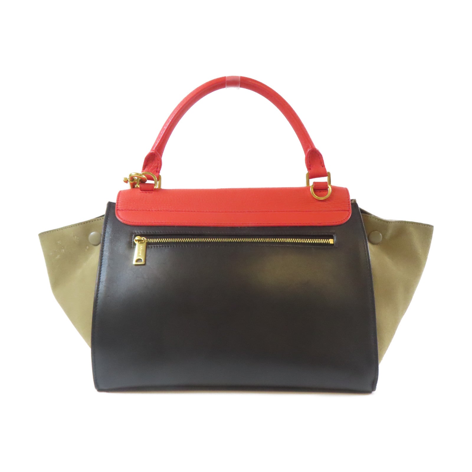 CELINE 【激減優惠】牛皮皮革Trapeze金扣手挽肩背兩用袋紅色/黑色/綠色
